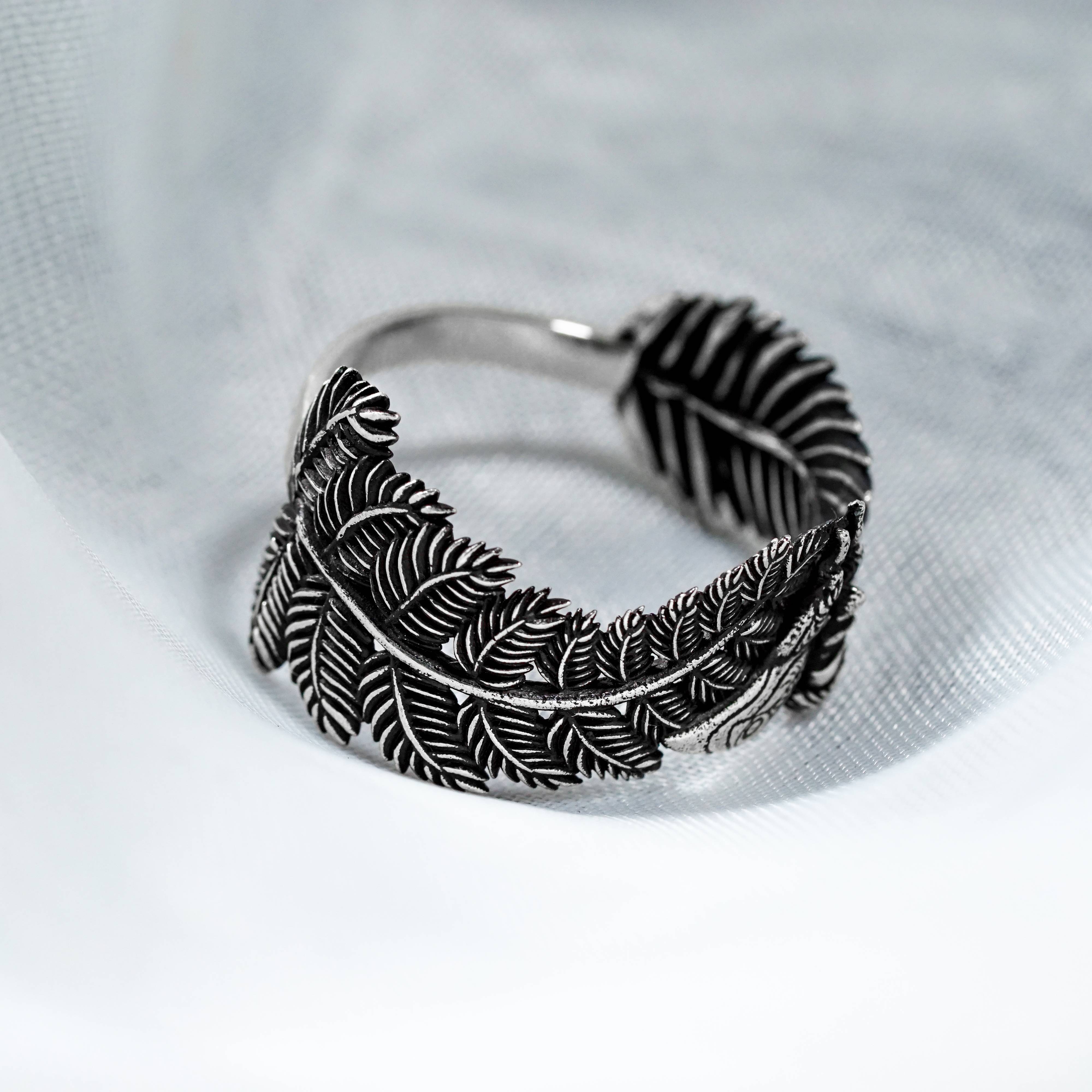 The Last of Us Silver Jewery, Ellie’s Moth & Fern Sterling Silver Ring, Inspired by Ellie’s Tattoo from The Last of Us Part II, Ellie's Tattoo Jewerly, TLOU 2 8 - EternaSilver DSC04424 - EternaSilver