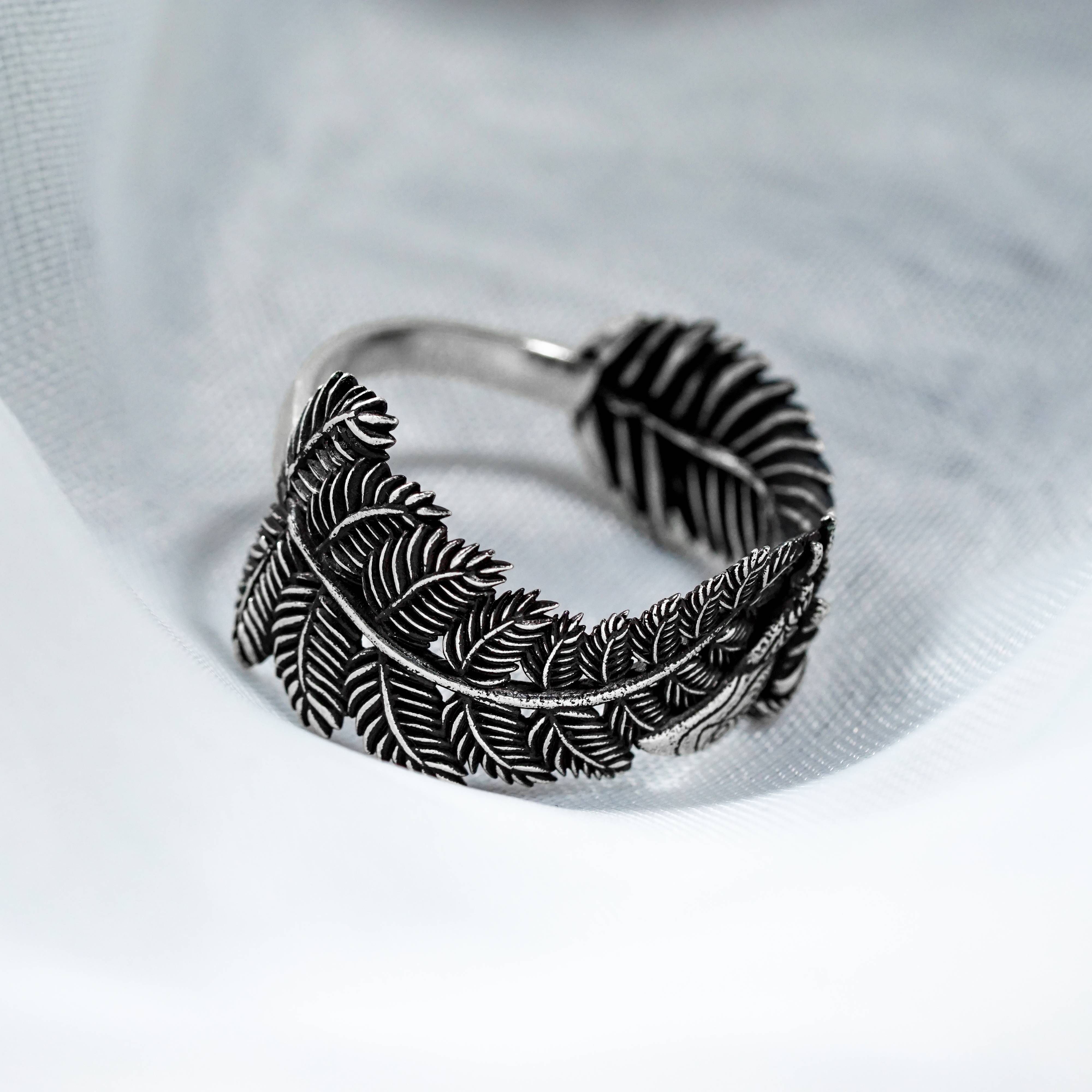 The Last of Us Silver Jewery, Ellie’s Moth & Fern Sterling Silver Ring, Inspired by Ellie’s Tattoo from The Last of Us Part II, Ellie's Tattoo Jewerly, TLOU 2 7 - EternaSilver DSC04425 - EternaSilver