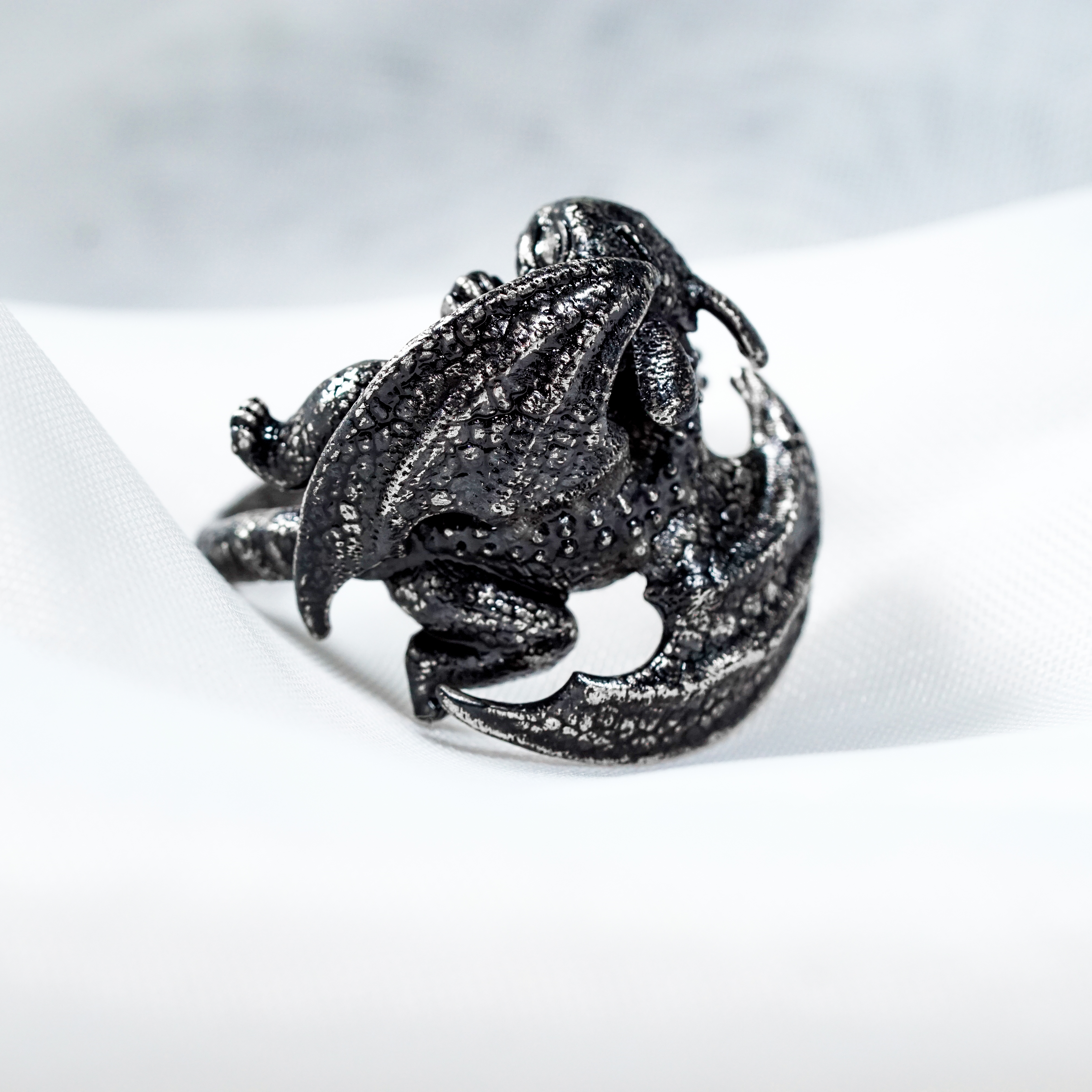 How to Train Your Dragon Ring, Toothless Dragon Ring, Night Fury Ring, How to Train Your Dragon Ring, Adjustable Dark Dragon Ring, Handmade How to Train Your Dragon Jewelry in Black Plated 5 - EternaSilver DSC04463 - EternaSilver