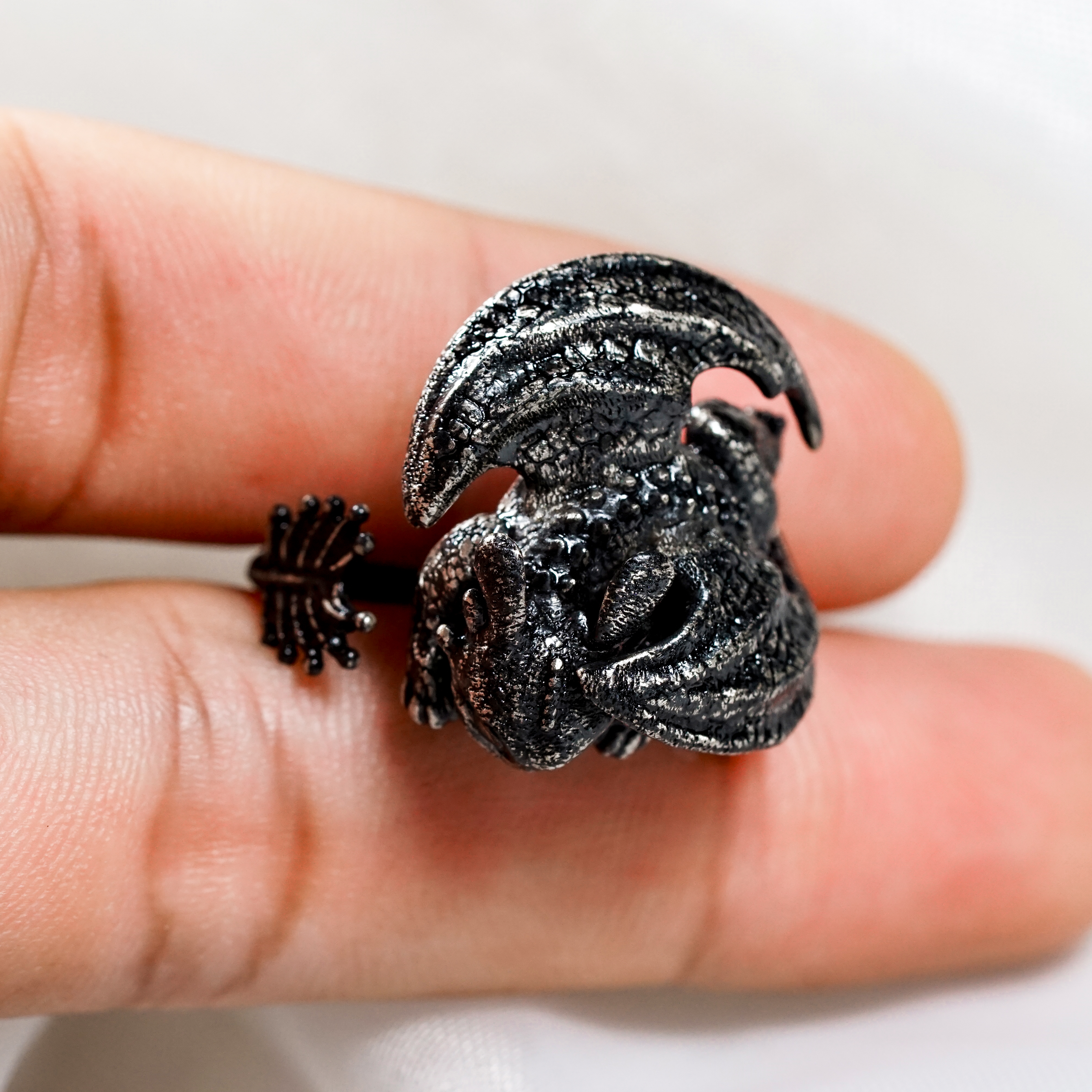 How to Train Your Dragon Ring, Toothless Dragon Ring, Night Fury Ring, How to Train Your Dragon Ring, Adjustable Dark Dragon Ring, Handmade How to Train Your Dragon Jewelry in Black Plated 6 - EternaSilver DSC04474 - EternaSilver