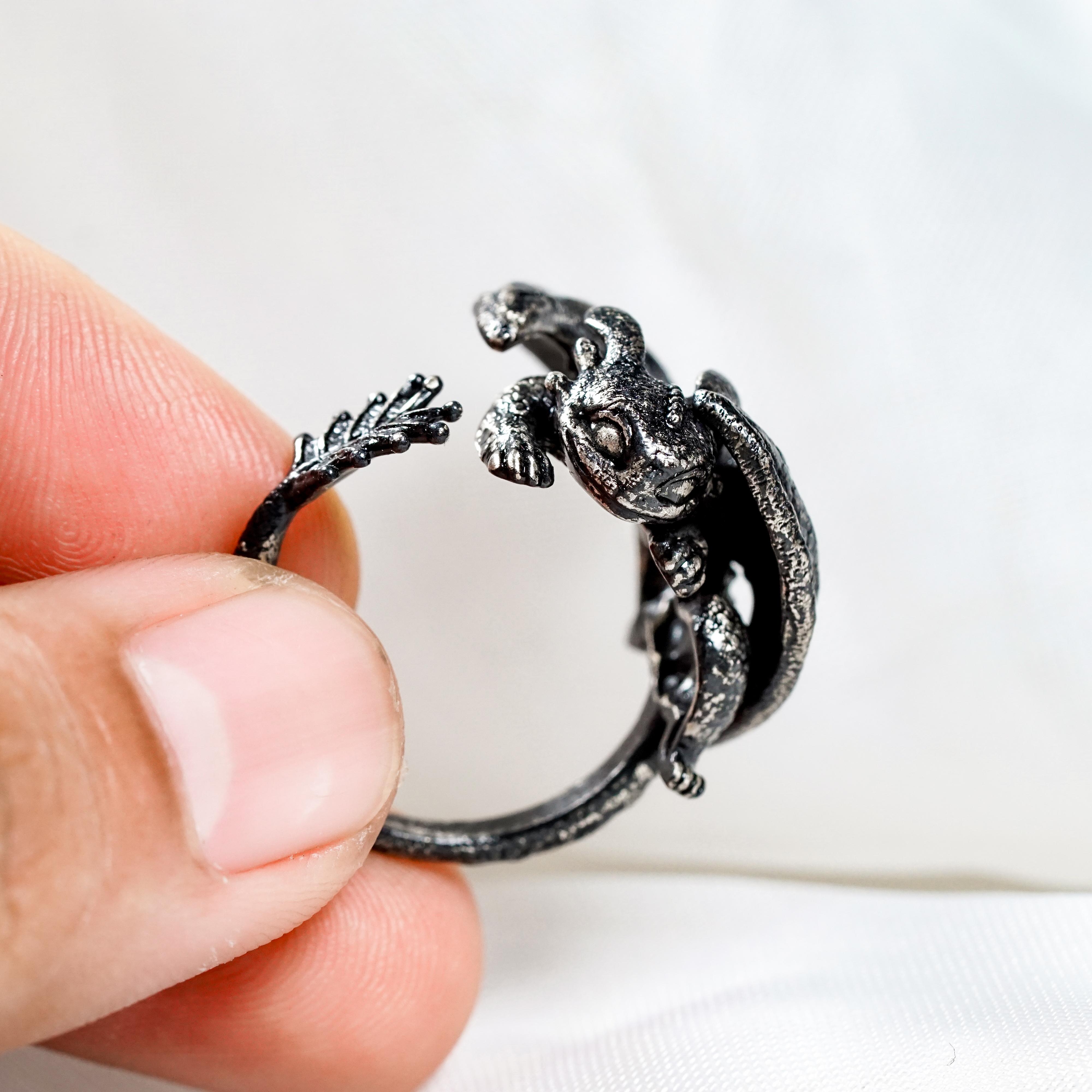 How to Train Your Dragon Ring, Toothless Dragon Ring, Night Fury Ring, How to Train Your Dragon Ring, Adjustable Dark Dragon Ring, Handmade How to Train Your Dragon Jewelry in Black Plated 7 - EternaSilver DSC04475 - EternaSilver