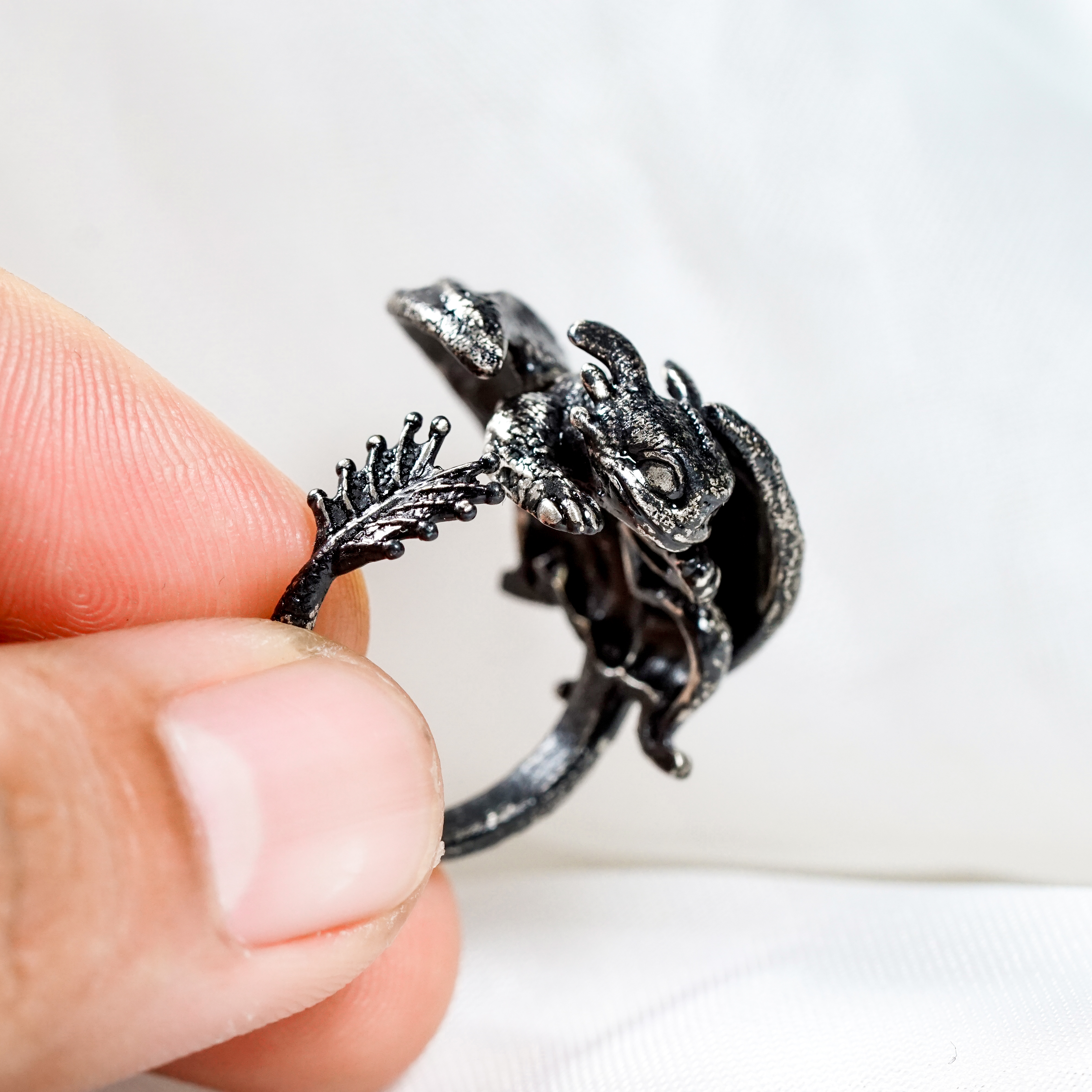 How to Train Your Dragon Ring, Toothless Dragon Ring, Night Fury Ring, How to Train Your Dragon Ring, Adjustable Dark Dragon Ring, Handmade How to Train Your Dragon Jewelry in Black Plated 8 - EternaSilver DSC04476 - EternaSilver