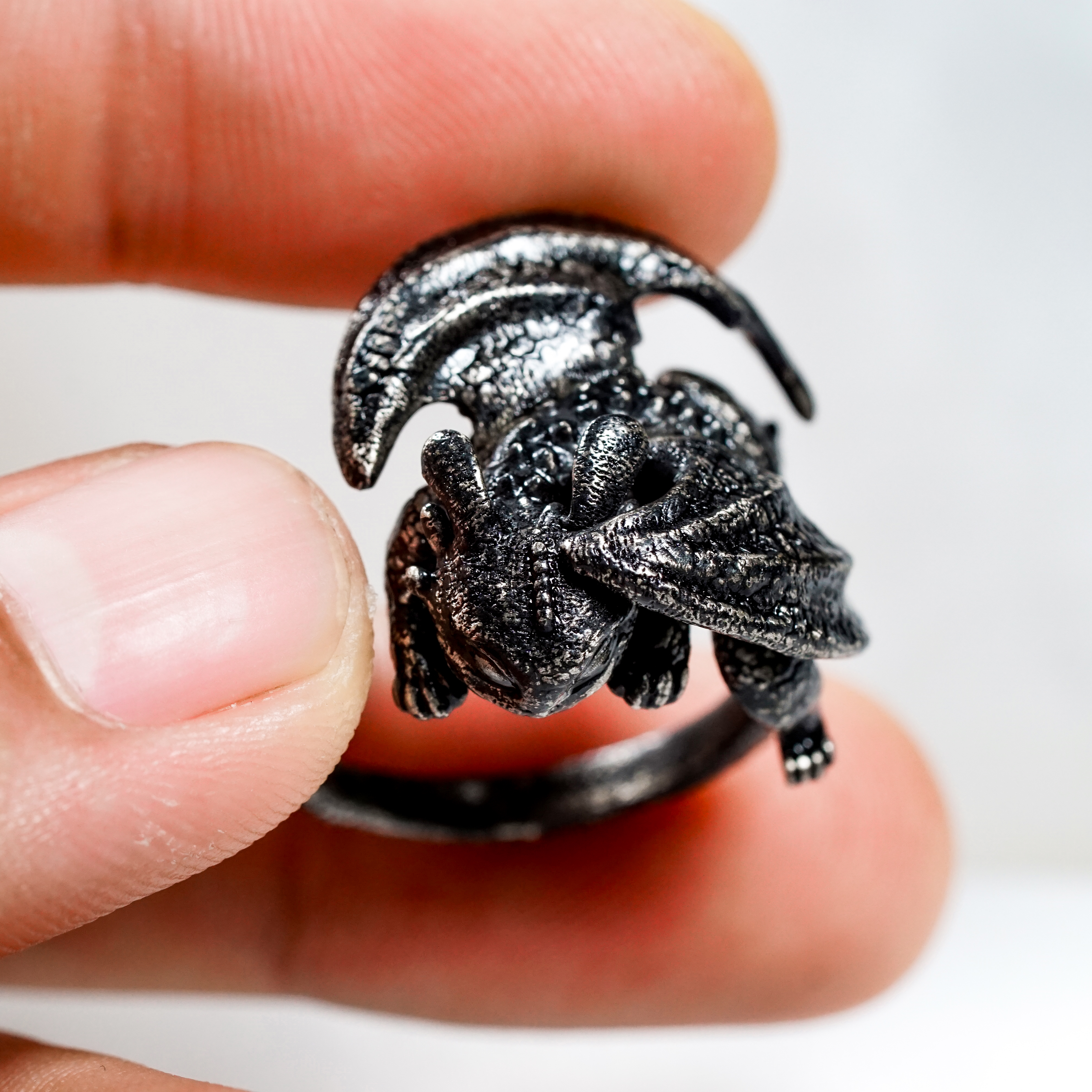 How to Train Your Dragon Ring, Toothless Dragon Ring, Night Fury Ring, How to Train Your Dragon Ring, Adjustable Dark Dragon Ring, Handmade How to Train Your Dragon Jewelry in Black Plated 9 - EternaSilver DSC04477 - EternaSilver