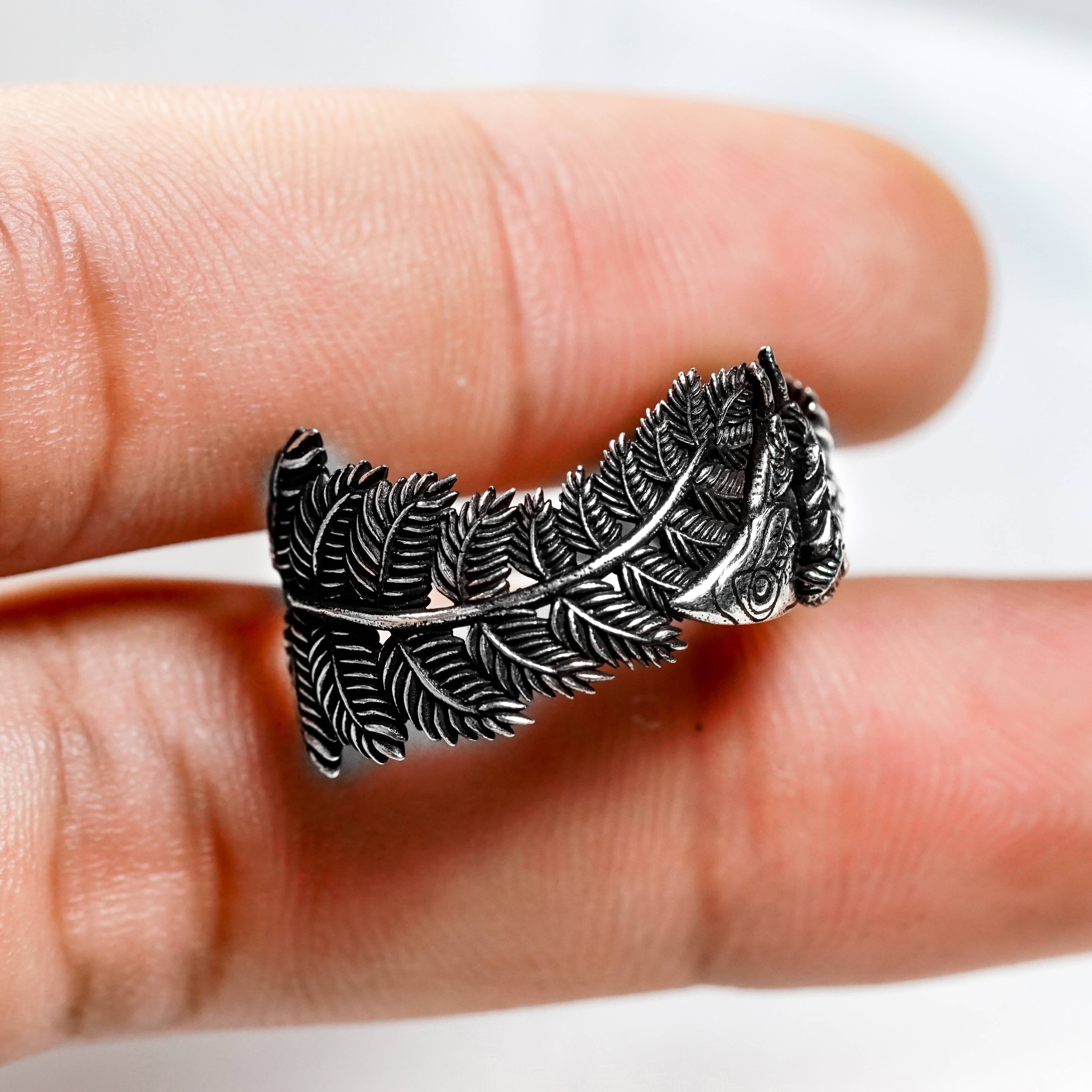 The Last of Us Silver Jewery, Ellie’s Moth & Fern Sterling Silver Ring, Inspired by Ellie’s Tattoo from The Last of Us Part II, Ellie's Tattoo Jewerly, TLOU 2 4 - EternaSilver DSC04502 - EternaSilver