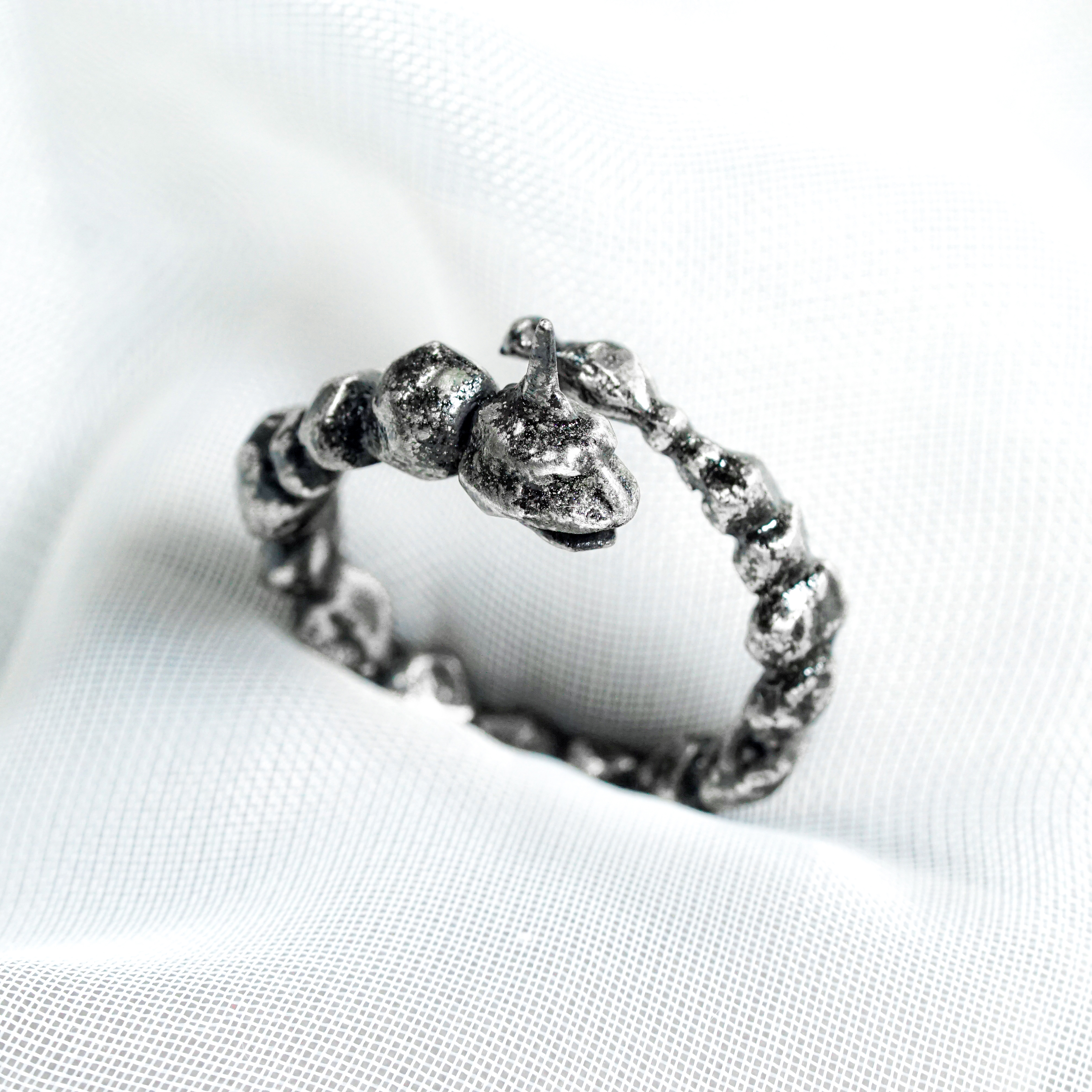 Pokemon Onix Wrapped Custom Ring Handmade, Onix Silver 950 Silver Ring Handmade, Pokemon Ring Jewelry, Onix Ring