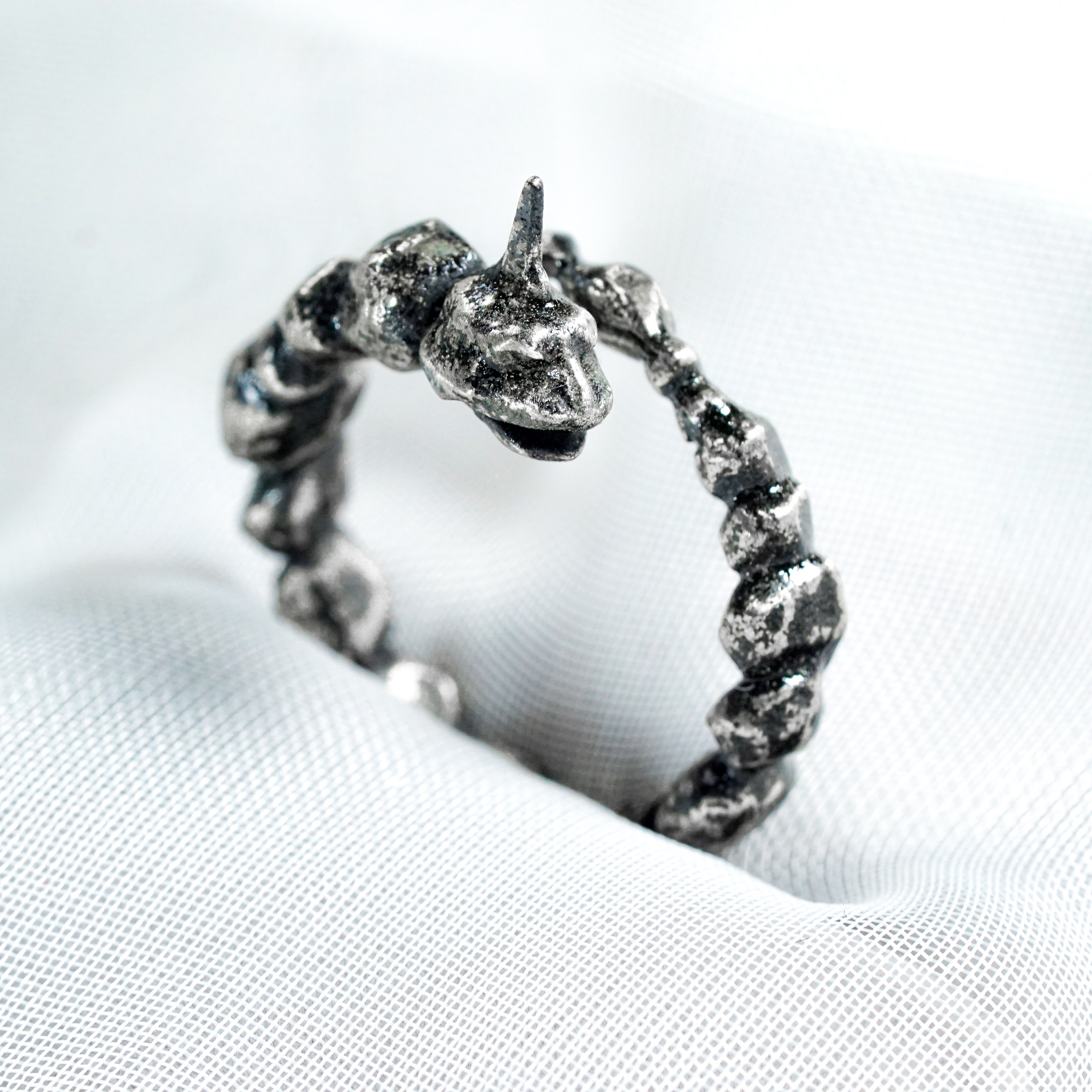 Pokemon Onix Wrapped Custom Ring Handmade, Onix Silver 950 Silver Ring Handmade, Pokemon Ring Jewelry, Onix Ring 3 - EternaSilver DSC04704 - EternaSilver