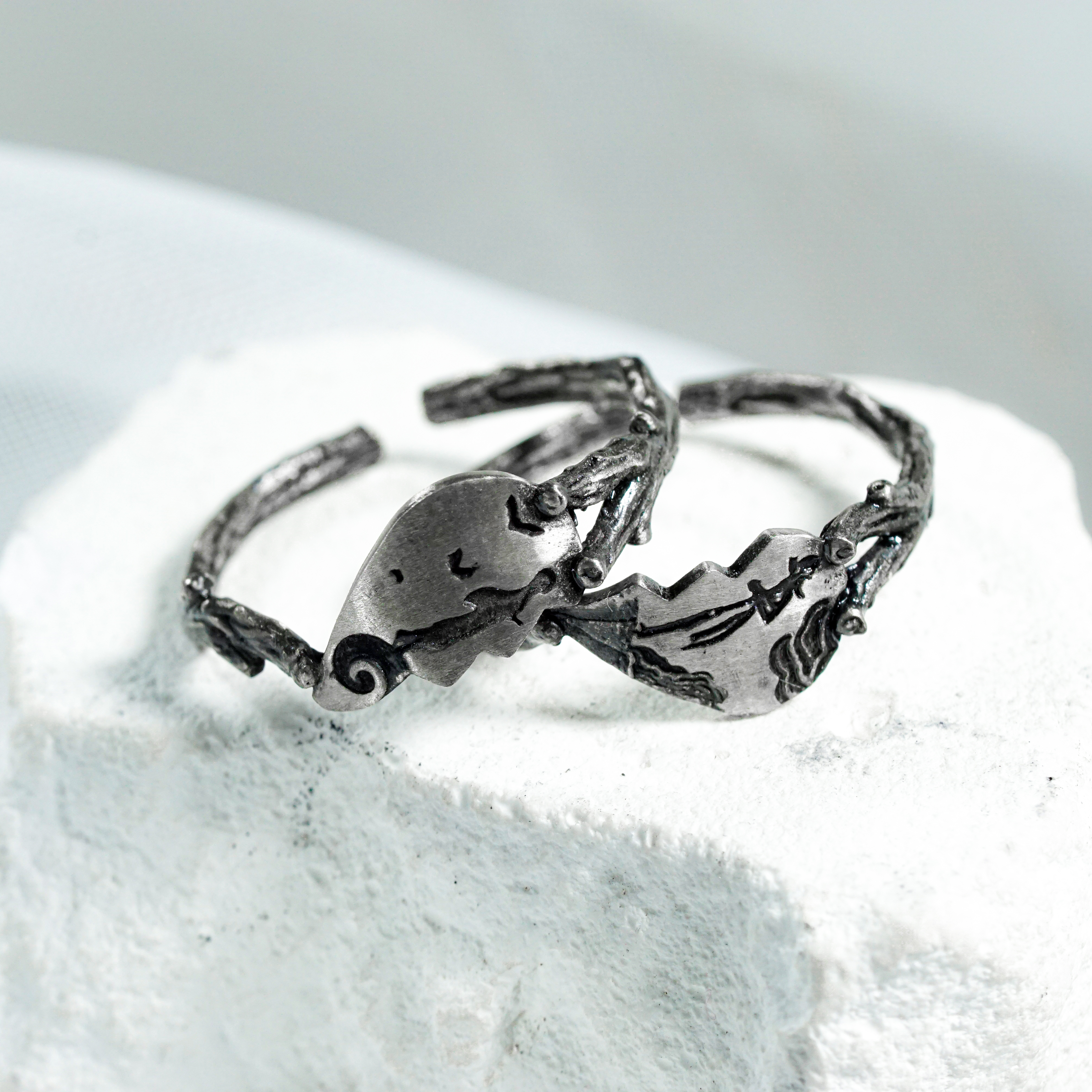 Custom Name Couple Ring Jack Skellington and Sally Handmade Silver 950, Nightmare Before Christmas Jewelry, Valentines Couple Ring 12 - EternaSilver DSC04740 - EternaSilver