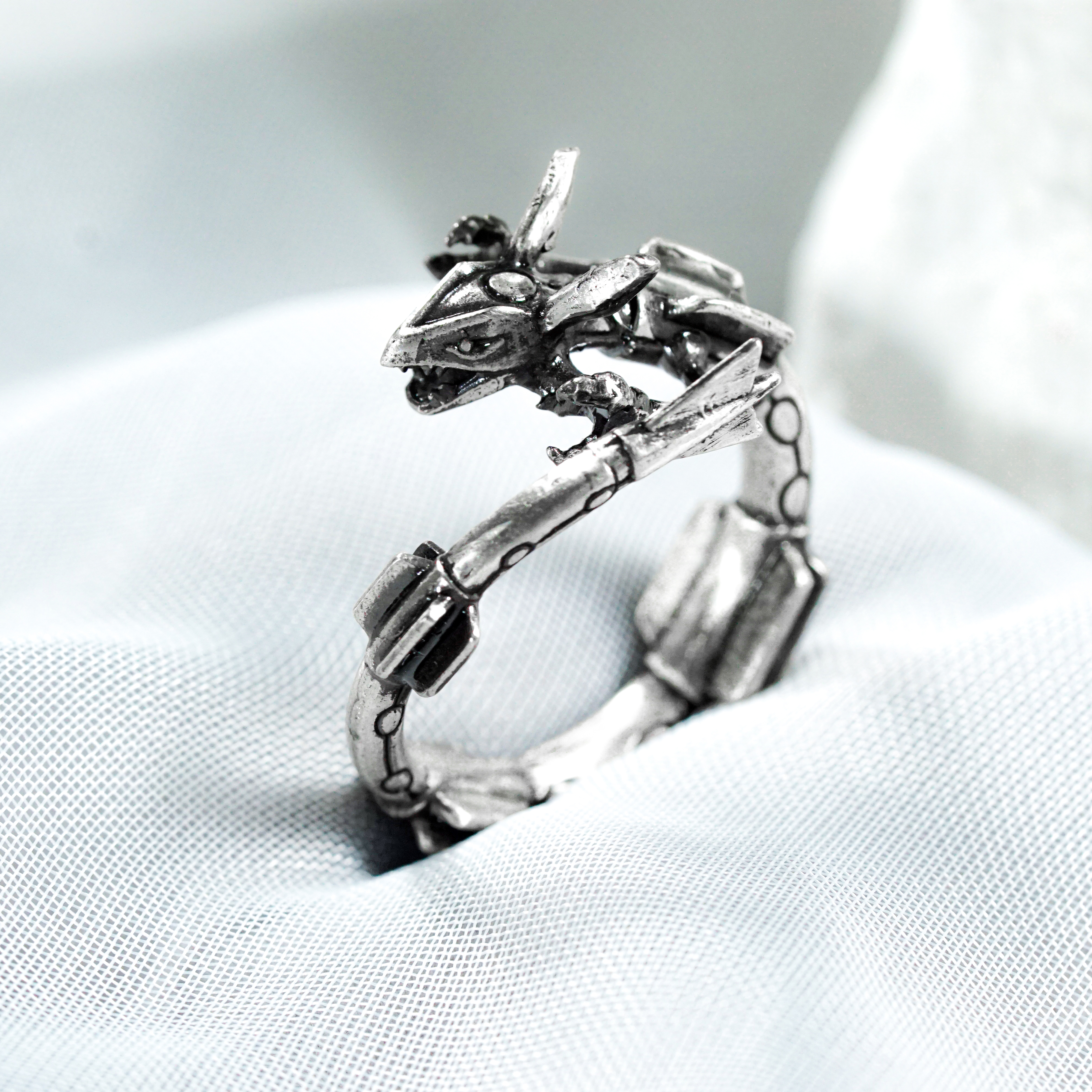 Pokemon Rayquaza Custom Signet Ring, Silver 950 Wrapped Rayquaza Ring with Pokeball Box, Perfect Pokemon Jewelry Gift for Fans 5 - EternaSilver DSC04752 - EternaSilver