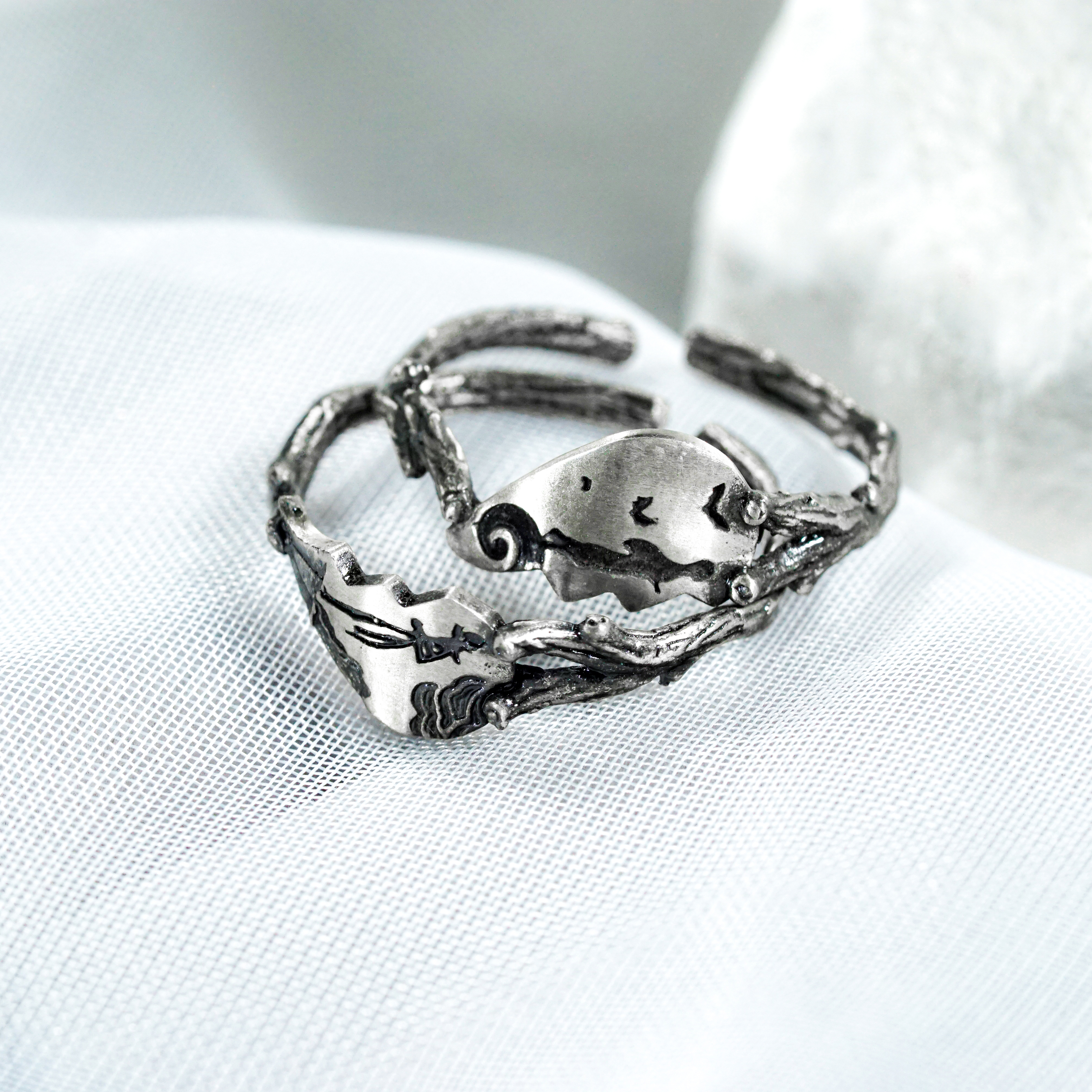 Custom Name Couple Ring Jack Skellington and Sally Handmade Silver 950, Nightmare Before Christmas Jewelry, Valentines Couple Ring 13 - EternaSilver DSC04766 - EternaSilver