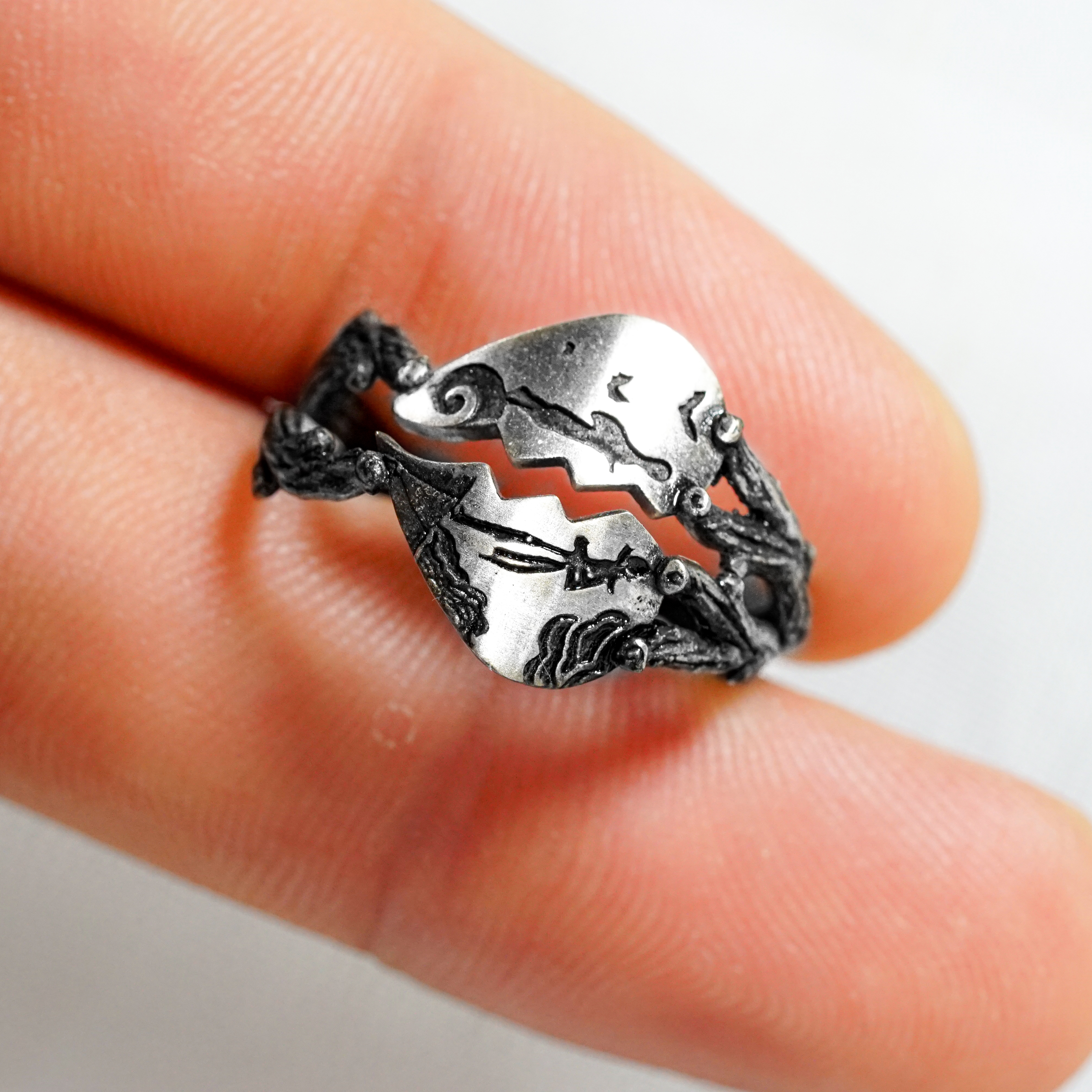 Custom Name Couple Ring Jack Skellington and Sally Handmade Silver 950, Nightmare Before Christmas Jewelry, Valentines Couple Ring 4 - EternaSilver DSC04790 1 - EternaSilver