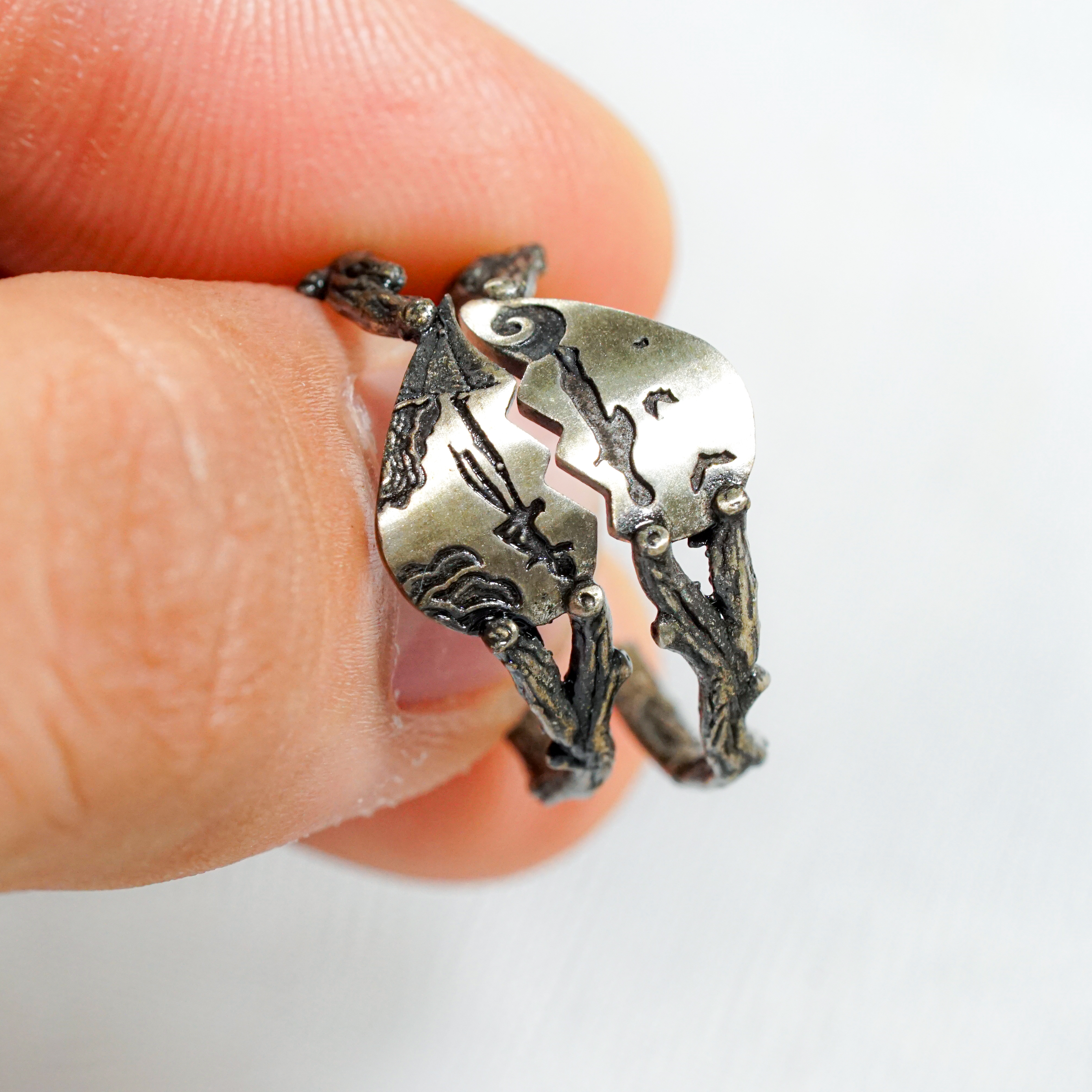 Custom Name Couple Ring Jack Skellington and Sally Handmade Silver 950, Nightmare Before Christmas Jewelry, Valentines Couple Ring 9 - EternaSilver DSC04792 - EternaSilver