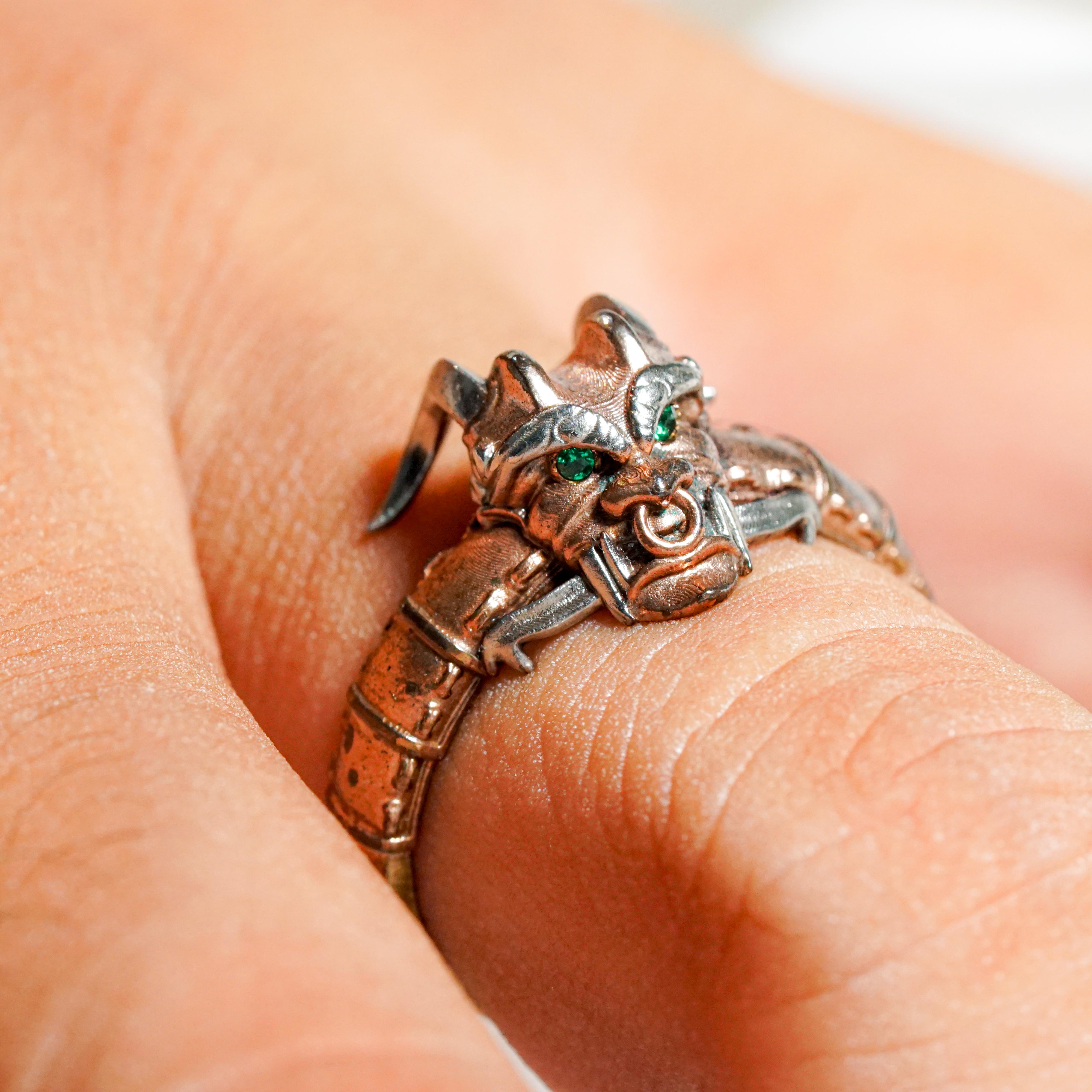 Valorant Oni Skin Jewelry, Oni Mask Ring, Handmade Sterling Gold Plated 14k/Silver 950, Unisex Signet Ring, Fantasy Fanart Jewelry 6 - EternaSilver DSC04847 - EternaSilver