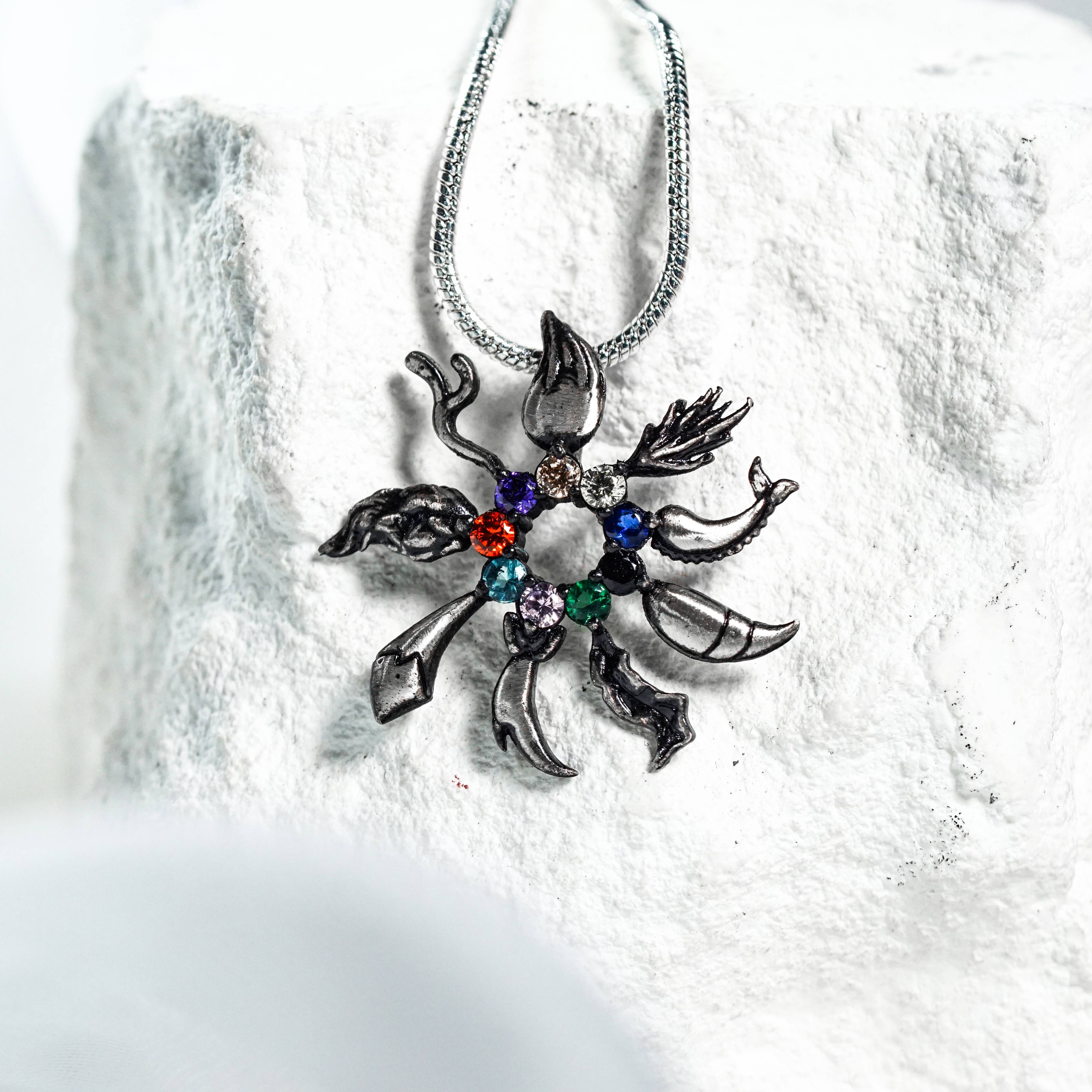 Pokemon Jewelry, Fanmade Eevee Evolution Tail Flower Necklace, Handmade Silver 950 Pendant, Perfect Jewelry Gift for Pokemon and Eeveelution Fans 5 - EternaSilver DSC05827 - EternaSilver