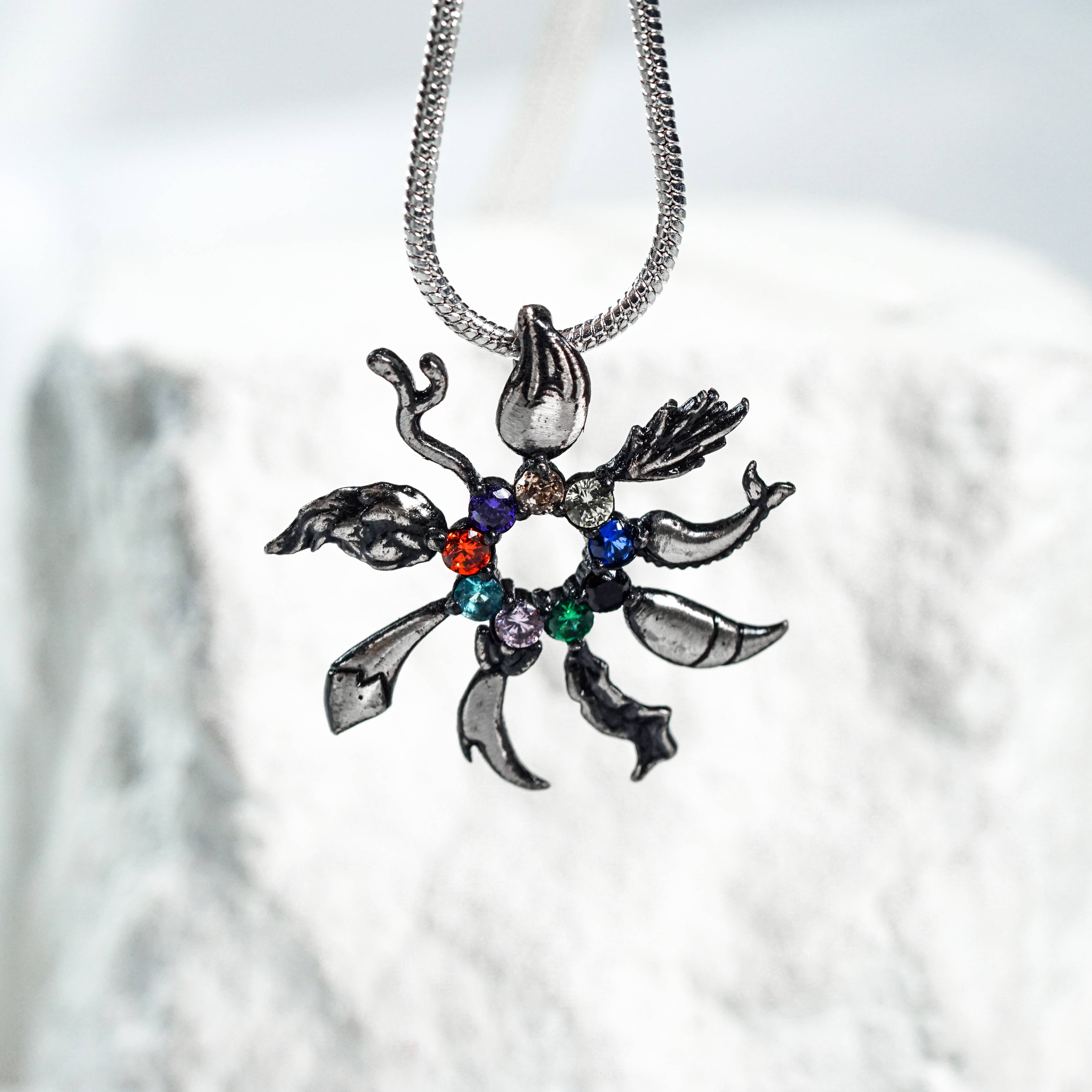 Pokemon Jewelry, Fanmade Eevee Evolution Tail Flower Necklace, Handmade Silver 950 Pendant, Perfect Jewelry Gift for Pokemon and Eeveelution Fans