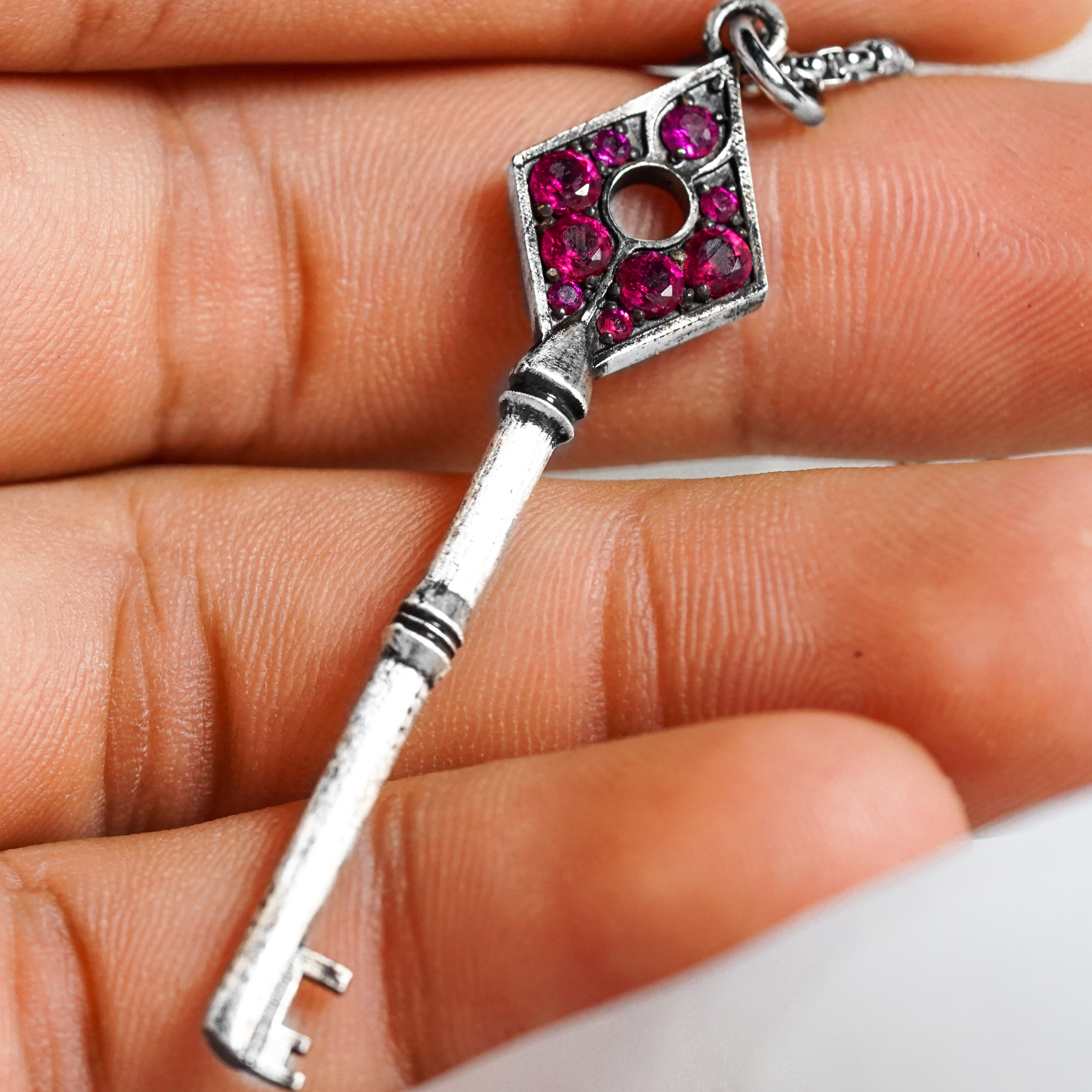 Resident Evil 2 Remake Precinct Key Pendant Necklace Set, 950 Sterling Silver Club, Diamond, Spade & Heart Keys with Gemstones 28 - EternaSilver DSC05877 - EternaSilver