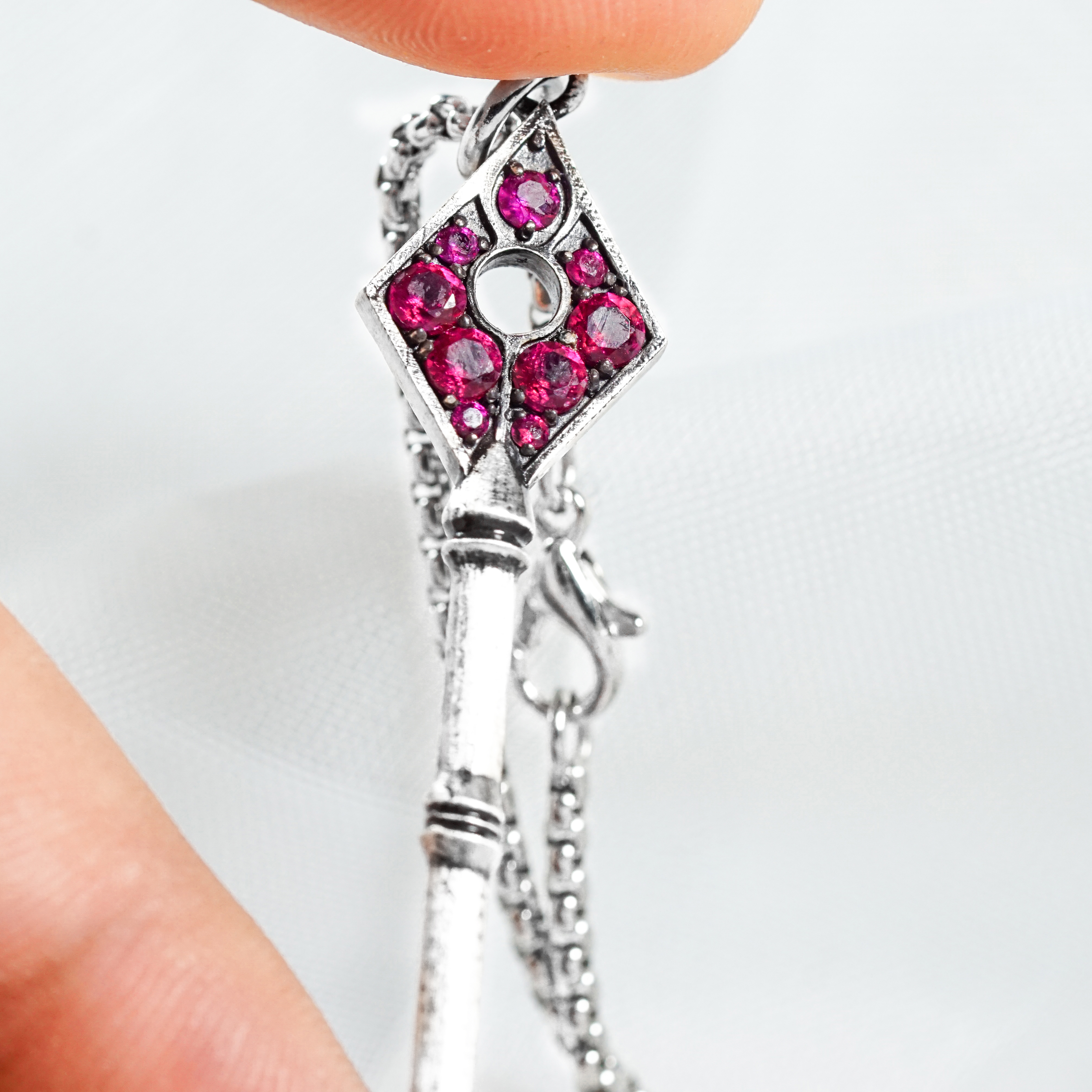 Resident Evil 2 Remake Precinct Key Pendant Necklace Set, 950 Sterling Silver Club, Diamond, Spade & Heart Keys with Gemstones 29 - EternaSilver DSC05879 - EternaSilver