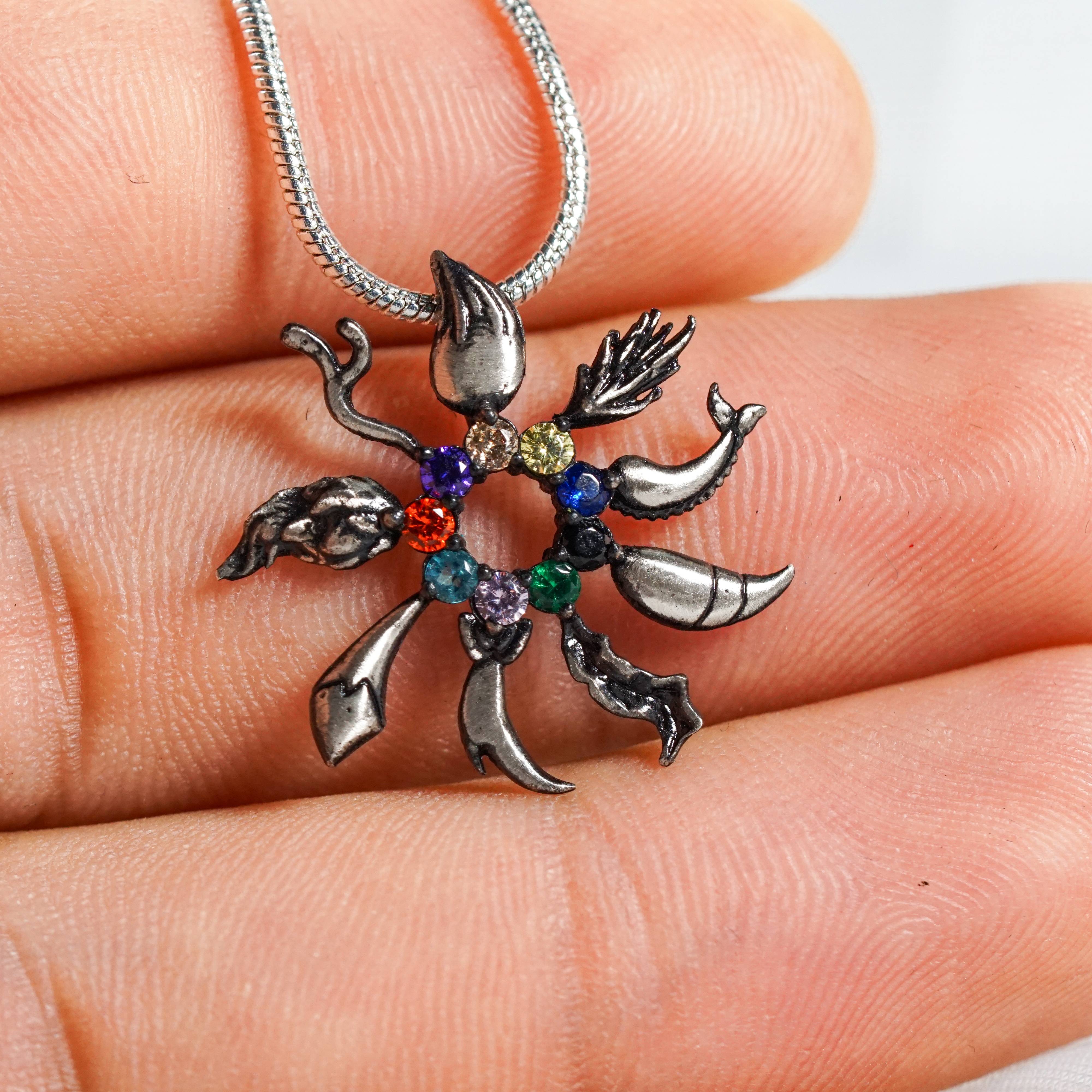 Pokemon Jewelry, Fanmade Eevee Evolution Tail Flower Necklace, Handmade Silver 950 Pendant, Perfect Jewelry Gift for Pokemon and Eeveelution Fans 7 - EternaSilver DSC05884 - EternaSilver
