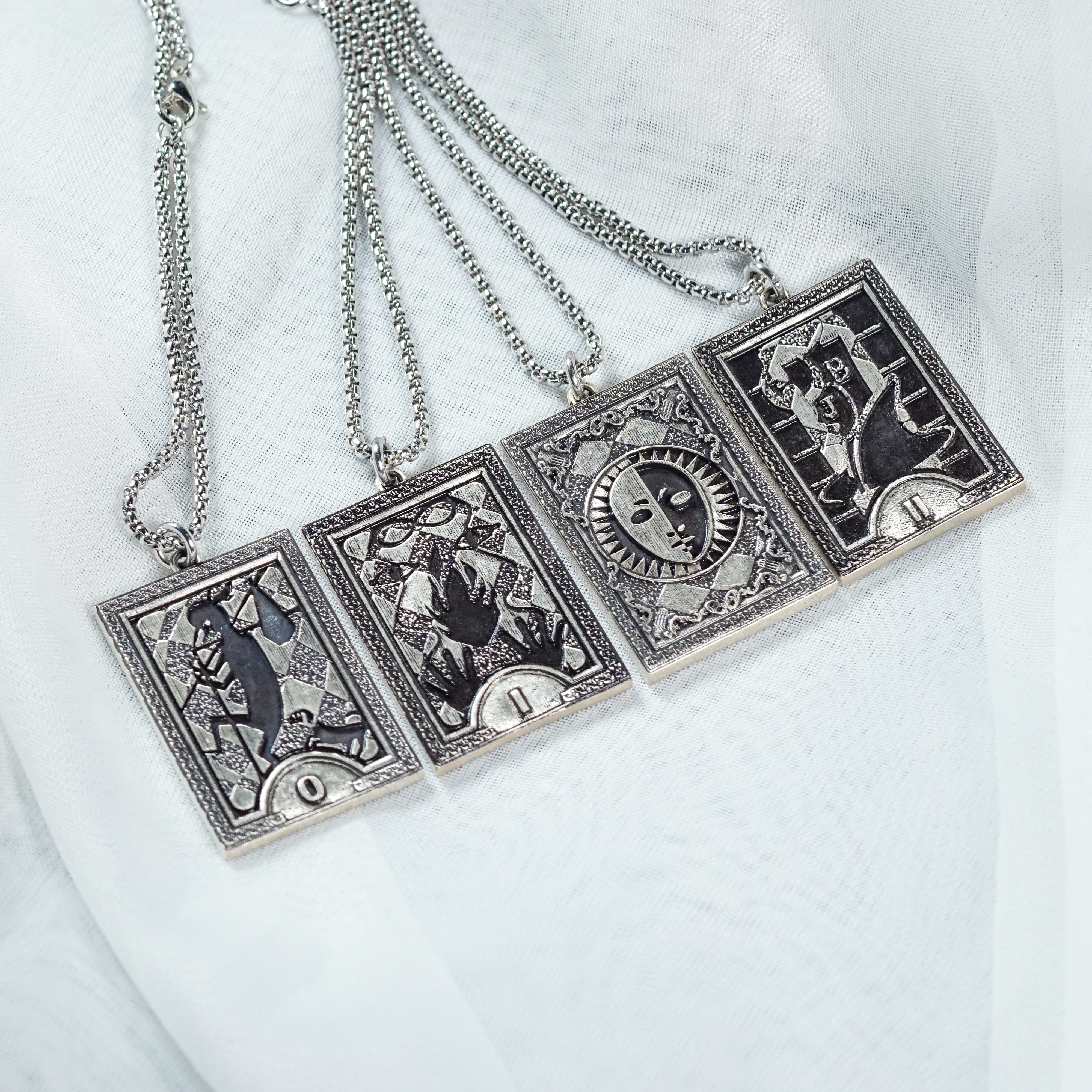 Persona 3 Arcana Card Pendant Necklace Set, The Fool, Magician, Priestess & Empress Card, 950 Silver, Persona gift, Persona Cosplay