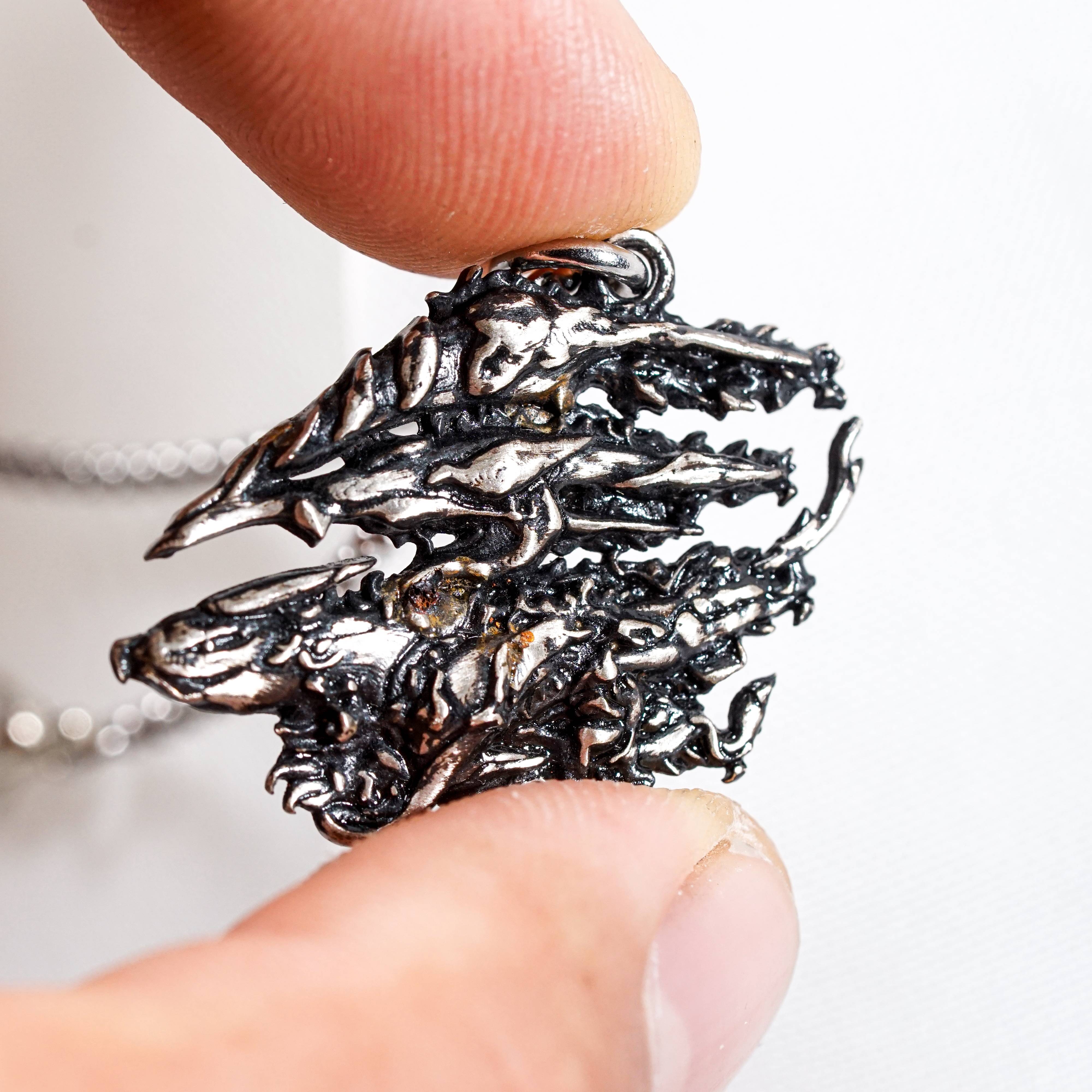 Monster Hunter Wilds Jewelry, Monster Symbol Ver 2 Necklace, Handmade Silver 950 Pendant Inspired 14 - EternaSilver DSC08487 - EternaSilver