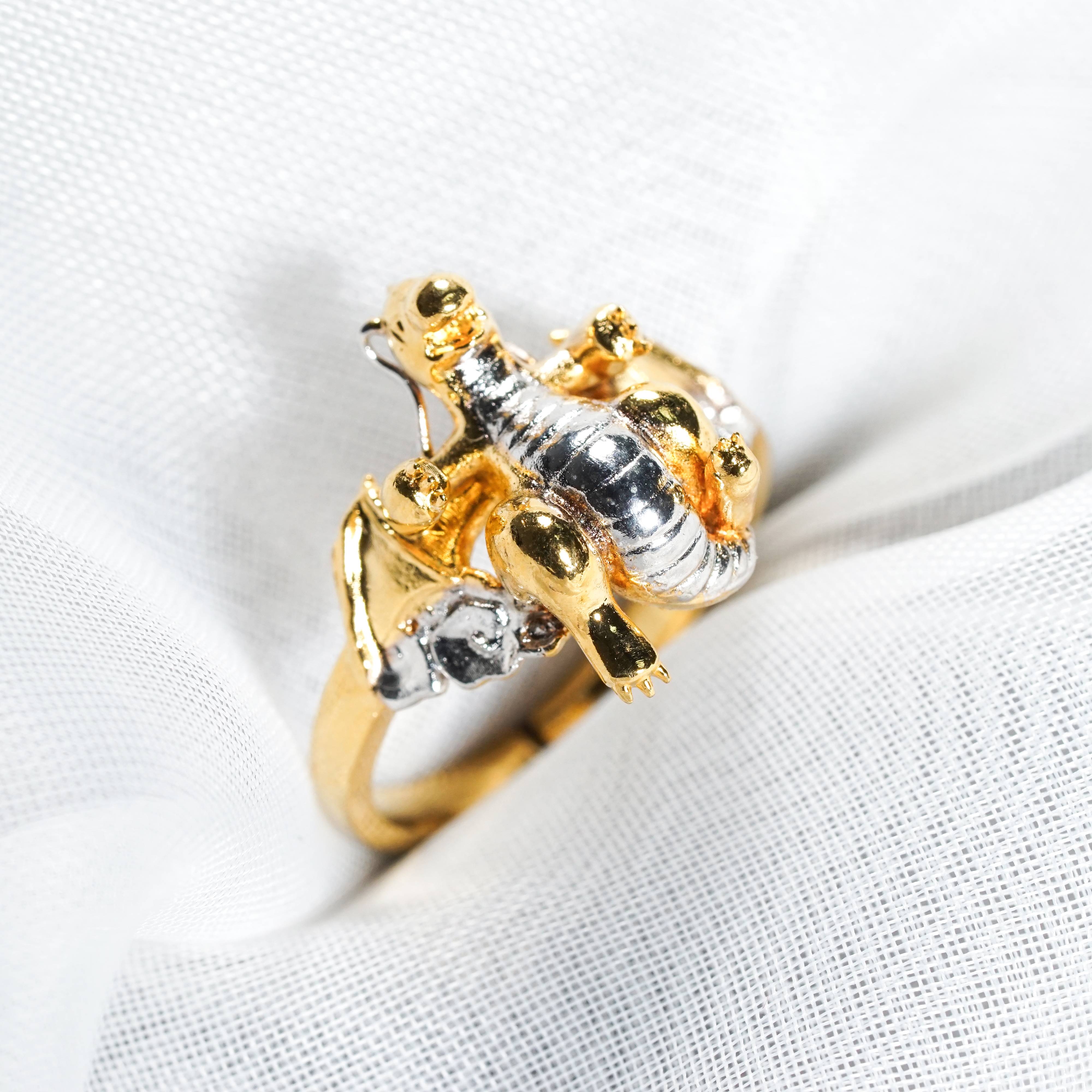 Pokemon Dragonite With Moon Ring, Handmade 950 Silver/14k Gold Plated Ring, Unique Jewelry Gift for Pokemon Fans 8 - EternaSilver DSC06962 - EternaSilver