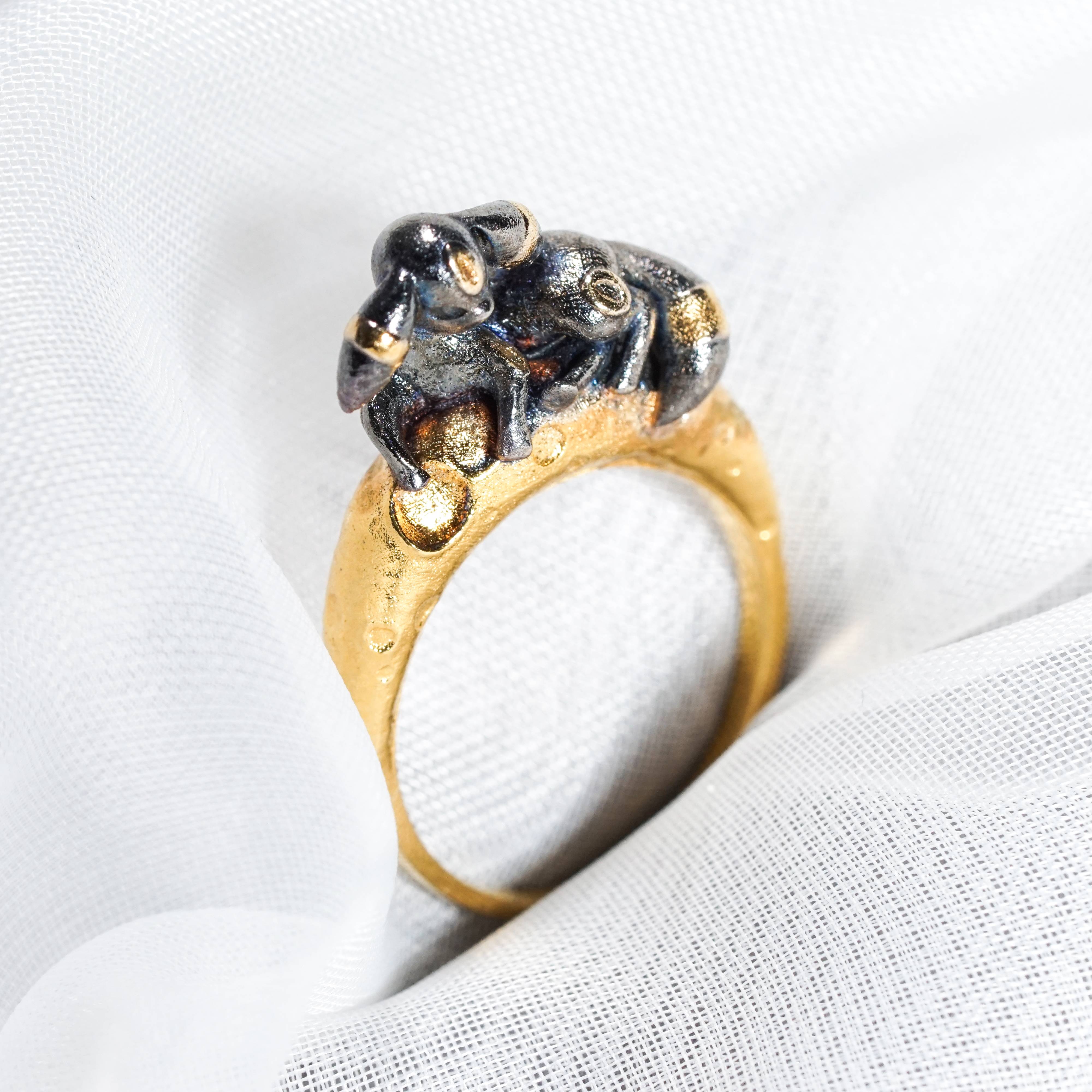Pokemon Umbreon With Moon Ring, Handmade 950 Silver/14k Gold Plated Ring, Unique Jewelry Gift for Pokemon Fans