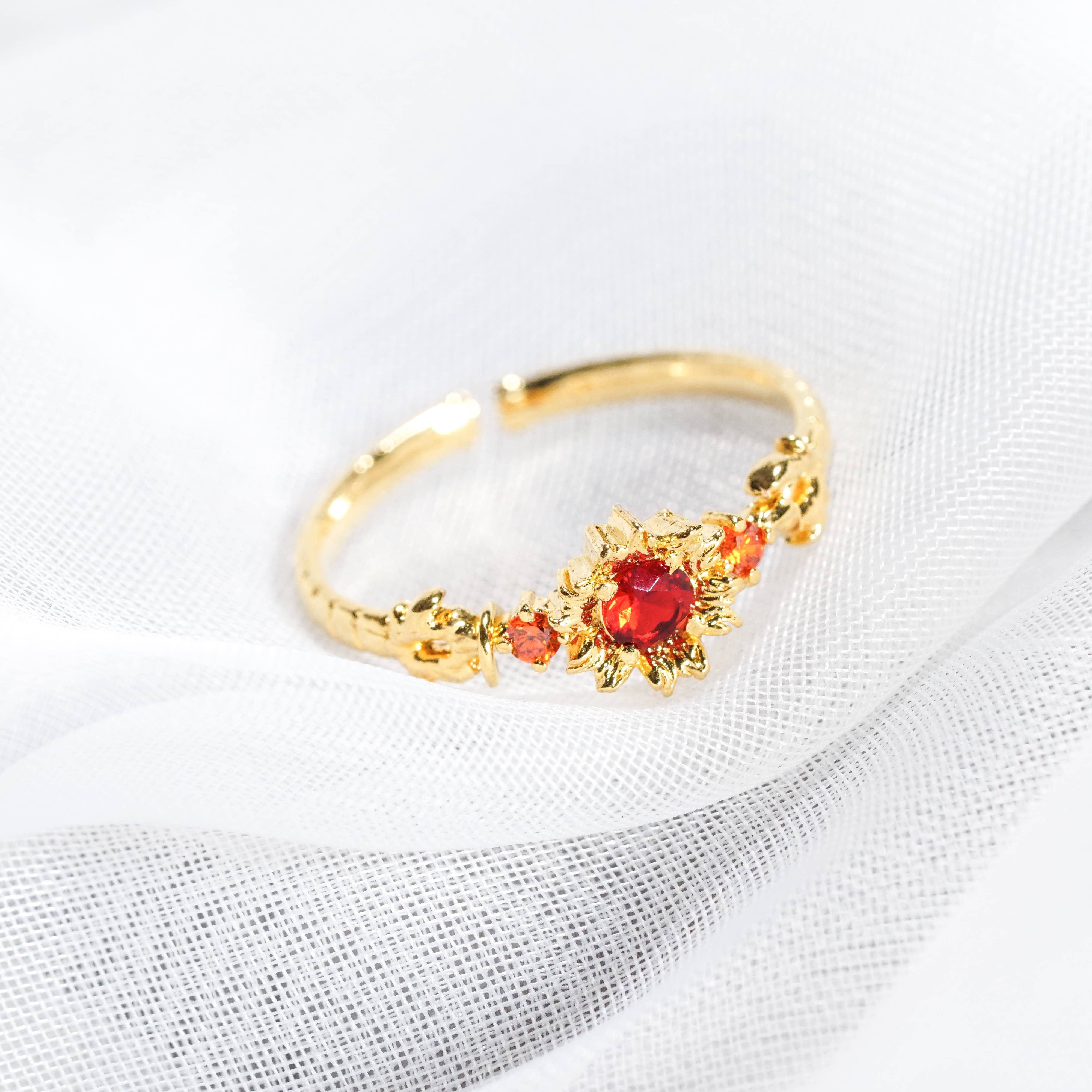 Demon Slayer Colection Ring - Rengoku Ring, Handmade Silver & Gold Fantasy Ring, Fantasy Jewelry for Anime Fans