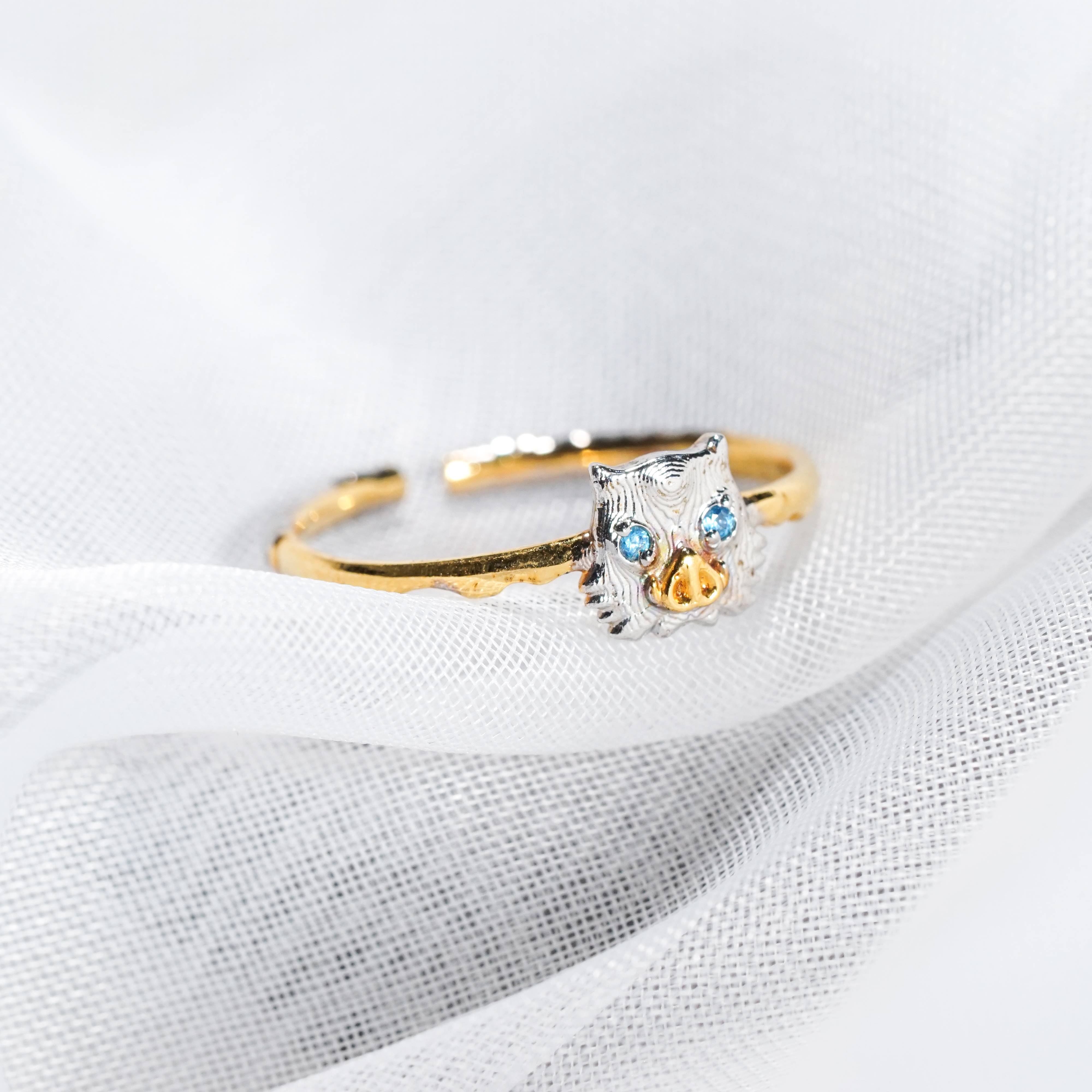 Demon Slayer Colection Ring - Inosuke Ring, Handmade Silver & Gold Fantasy Ring, Fantasy Jewelry for Anime Fans