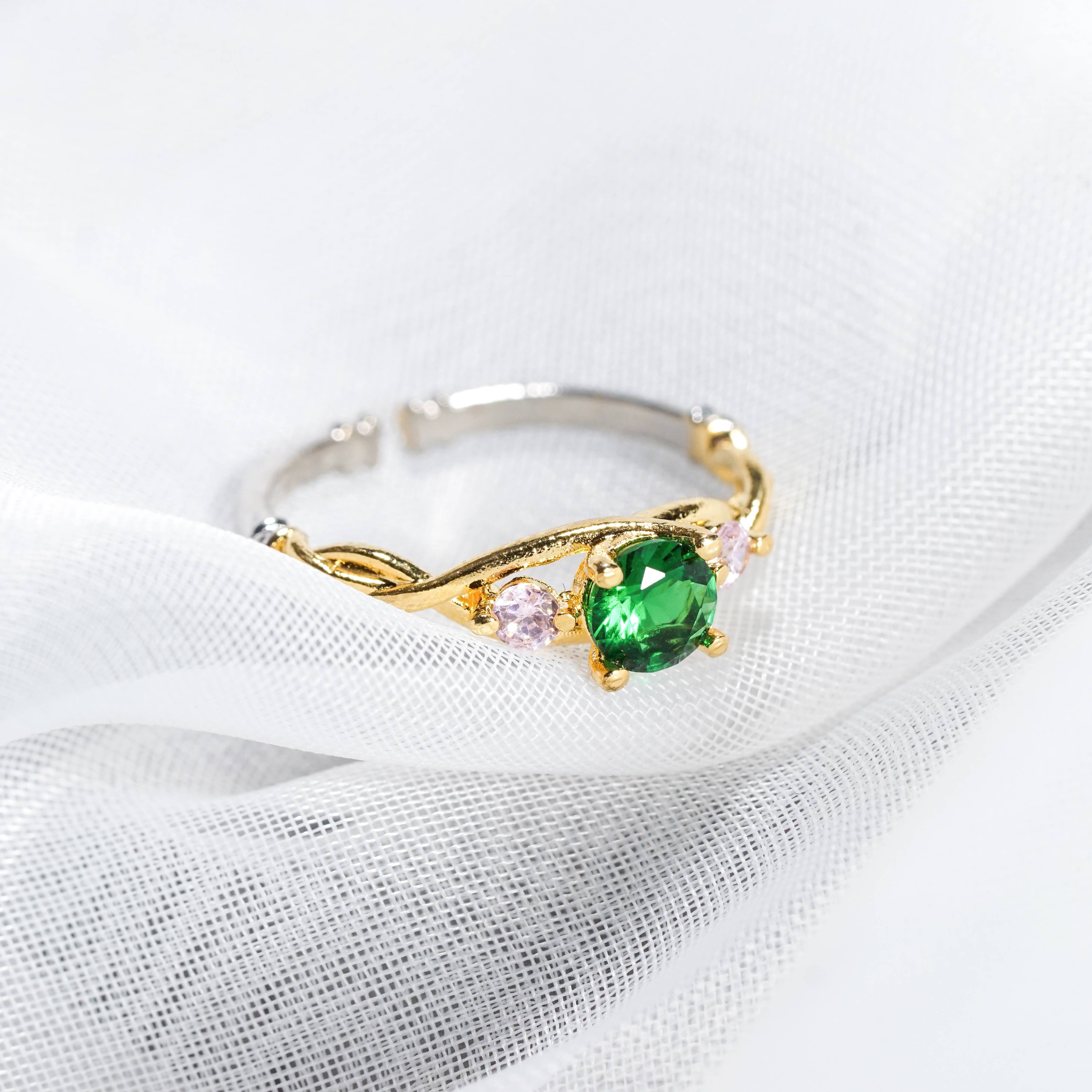 Demon Slayer Colection Ring - Nezuko Ring, Handmade Silver & Gold Fantasy Ring, Fantasy Jewelry for Anime Fans
