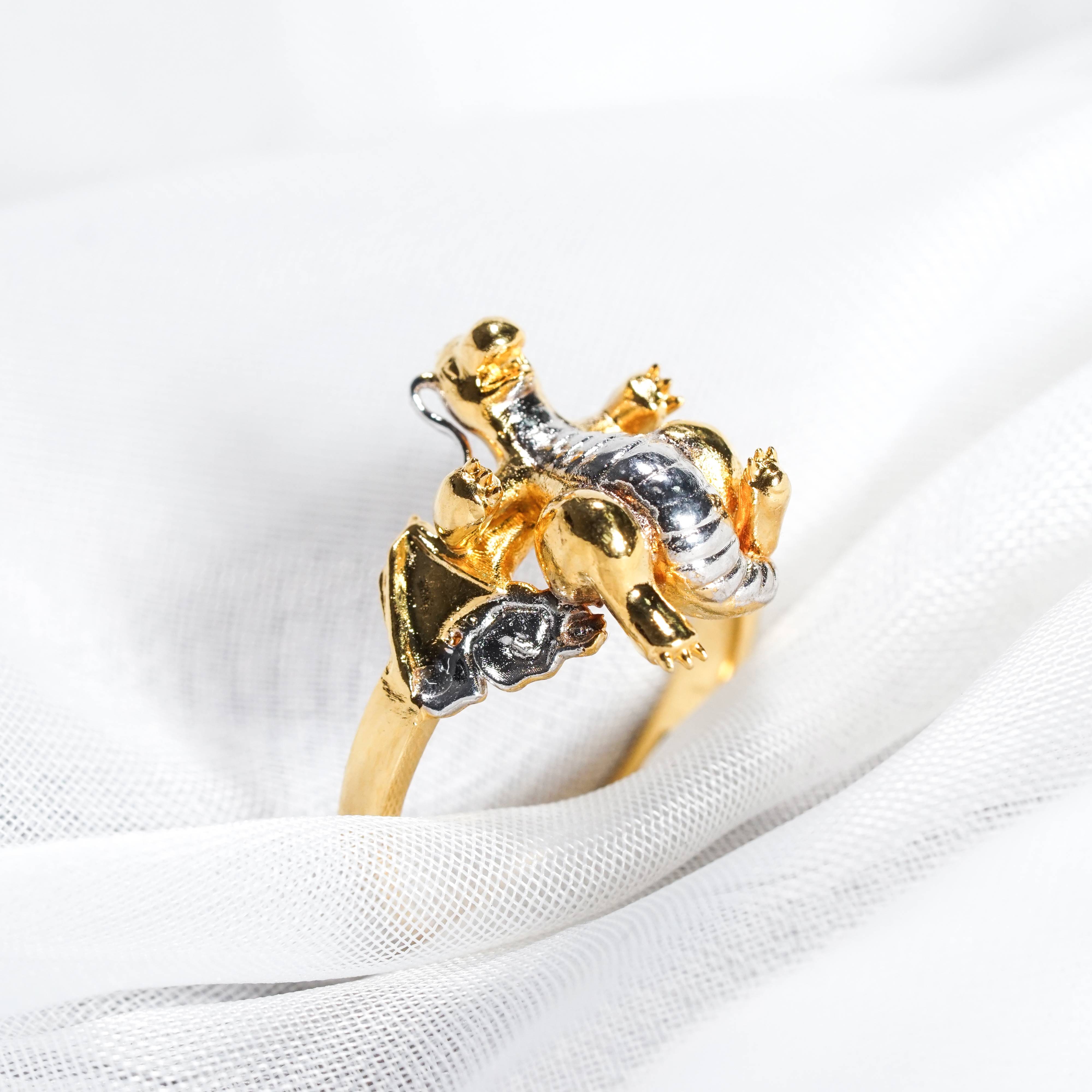 Pokemon Dragonite With Moon Ring, Handmade 950 Silver/14k Gold Plated Ring, Unique Jewelry Gift for Pokemon Fans 7 - EternaSilver DSC07032 - EternaSilver