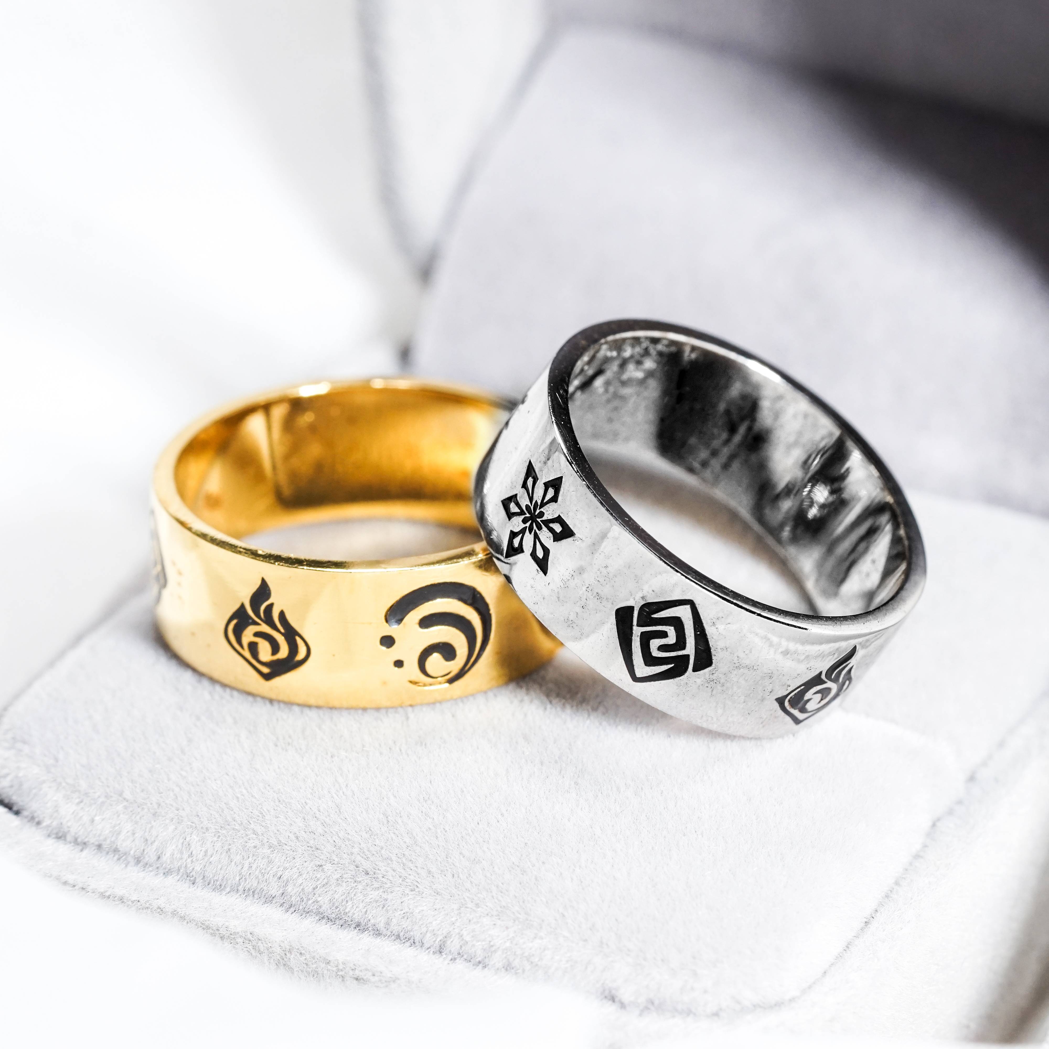 Genshin Impact Custom Visions Ring, Handmade Sterling Silver or Gold Plated Jewelry, Element-Themed Gift for Cosplay & Collectors