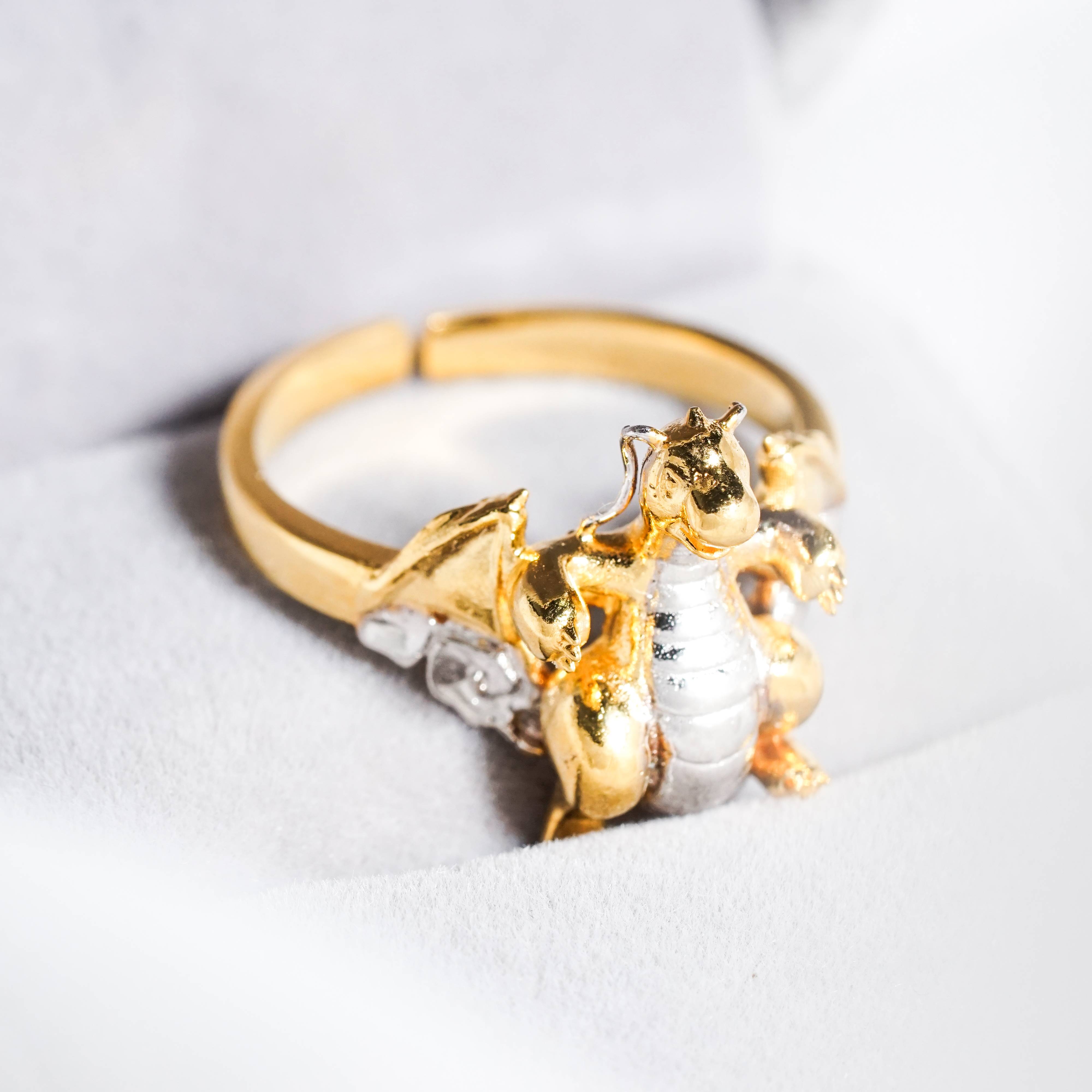 Pokemon Dragonite With Moon Ring, Handmade 950 Silver/14k Gold Plated Ring, Unique Jewelry Gift for Pokemon Fans 6 - EternaSilver DSC07093 - EternaSilver