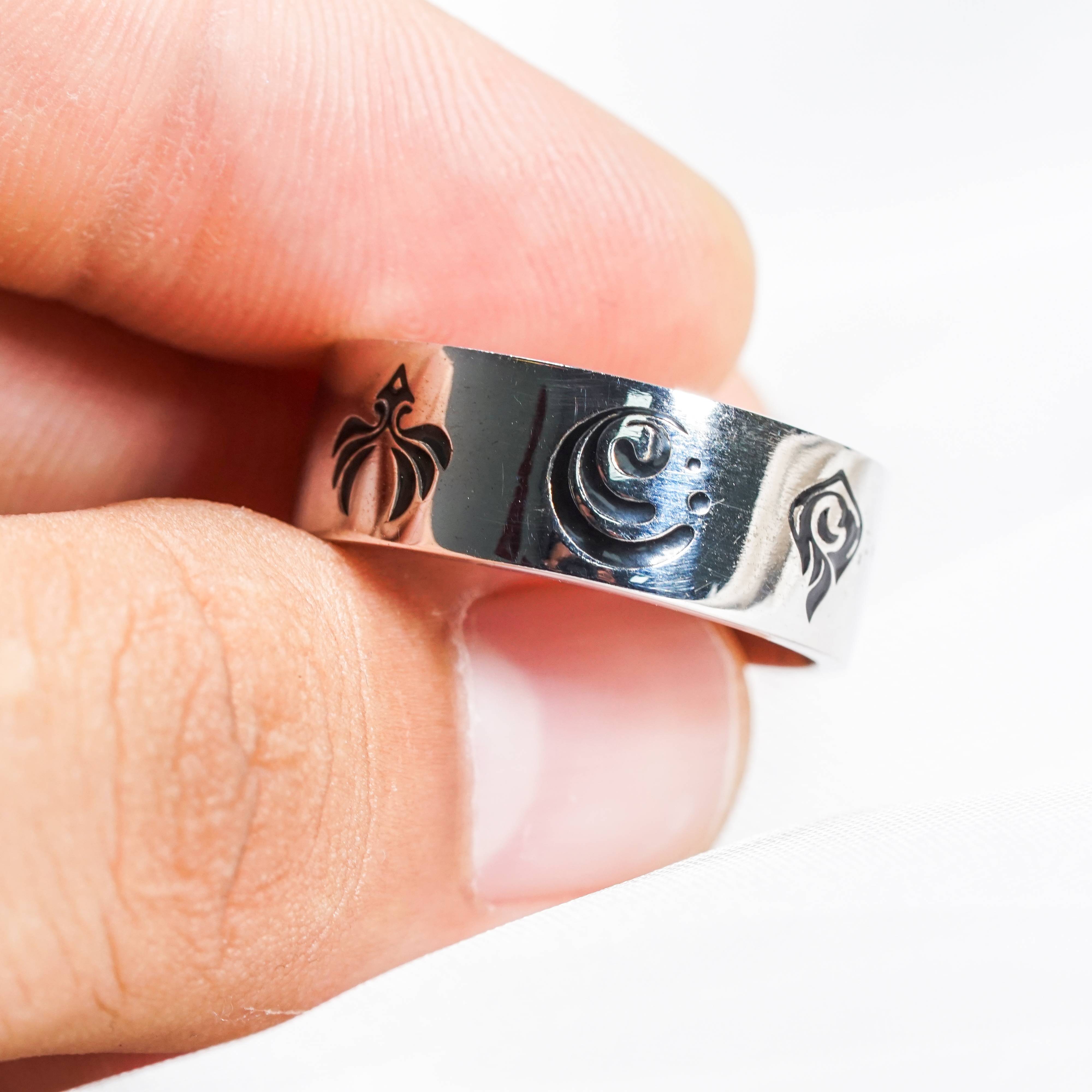 Genshin Impact Custom Visions Ring, Handmade Sterling Silver or Gold Plated Jewelry, Element-Themed Gift for Cosplay & Collectors 19 - EternaSilver DSC07119 - EternaSilver