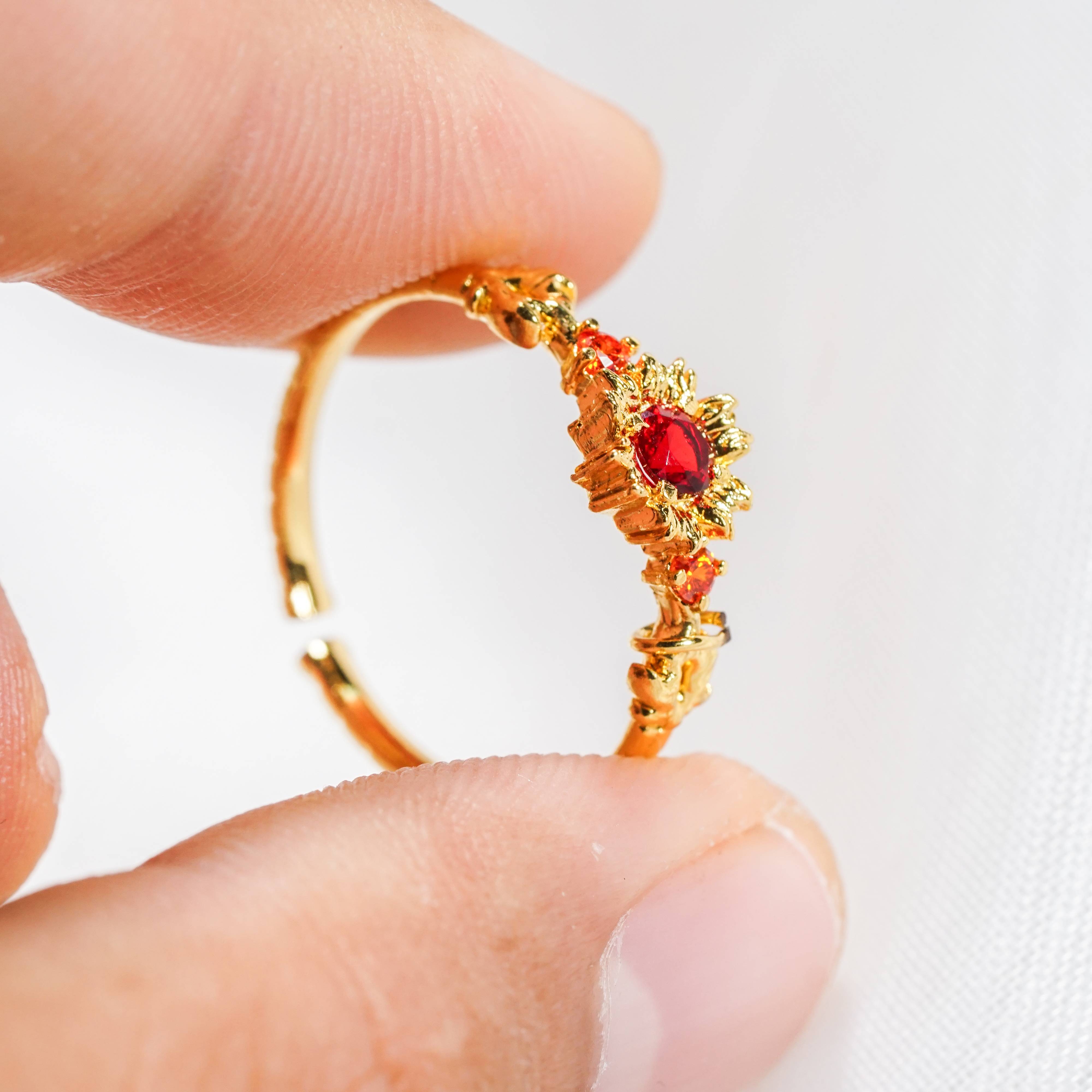 Demon Slayer Colection Ring - Rengoku Ring, Handmade Silver & Gold Fantasy Ring, Fantasy Jewelry for Anime Fans 4 - EternaSilver DSC07199 - EternaSilver