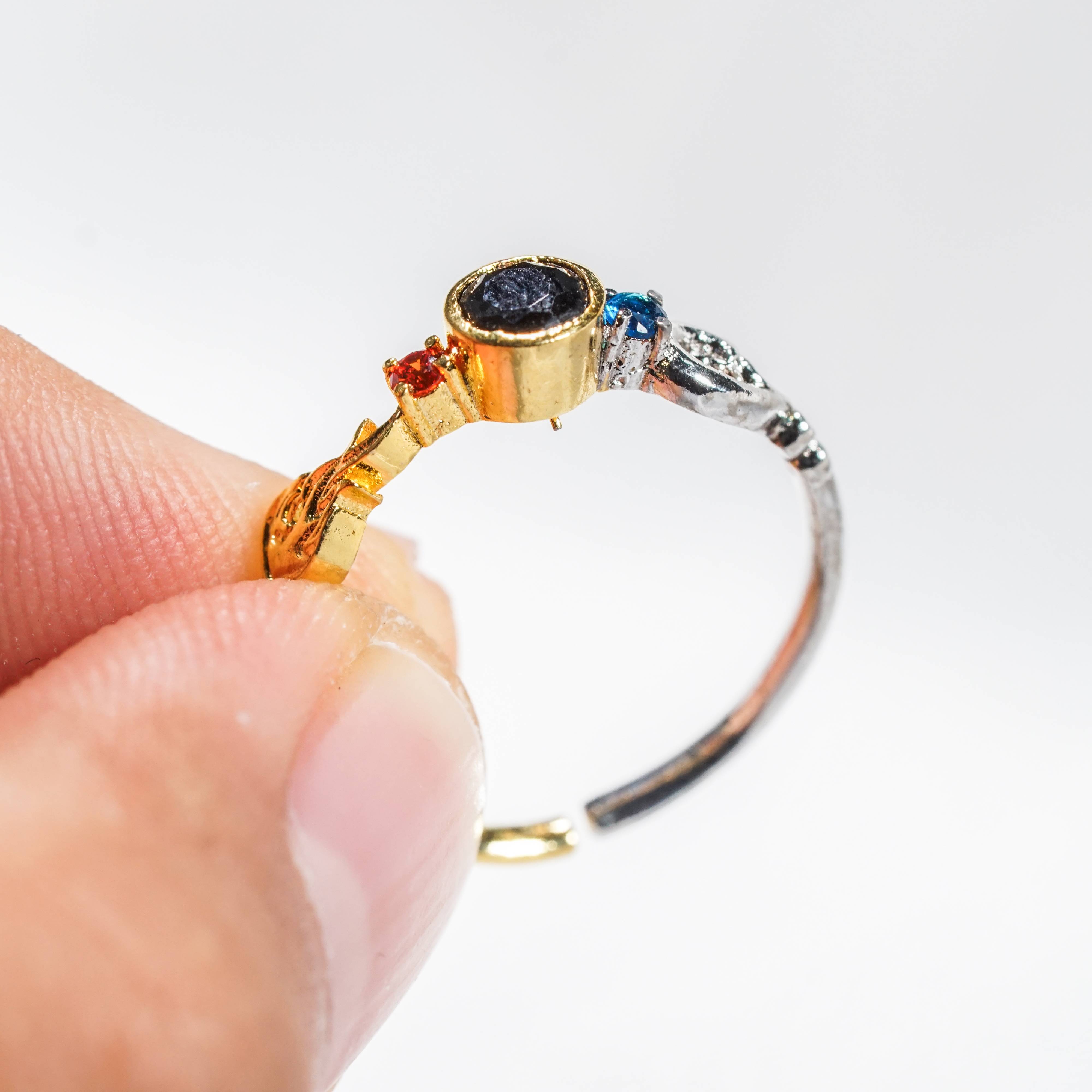 Demon Slayer Colection Ring - Tanjiro Ring, Handmade Silver & Gold Fantasy Ring, Fantasy Jewelry for Anime Fans 6 - EternaSilver DSC07201 - EternaSilver