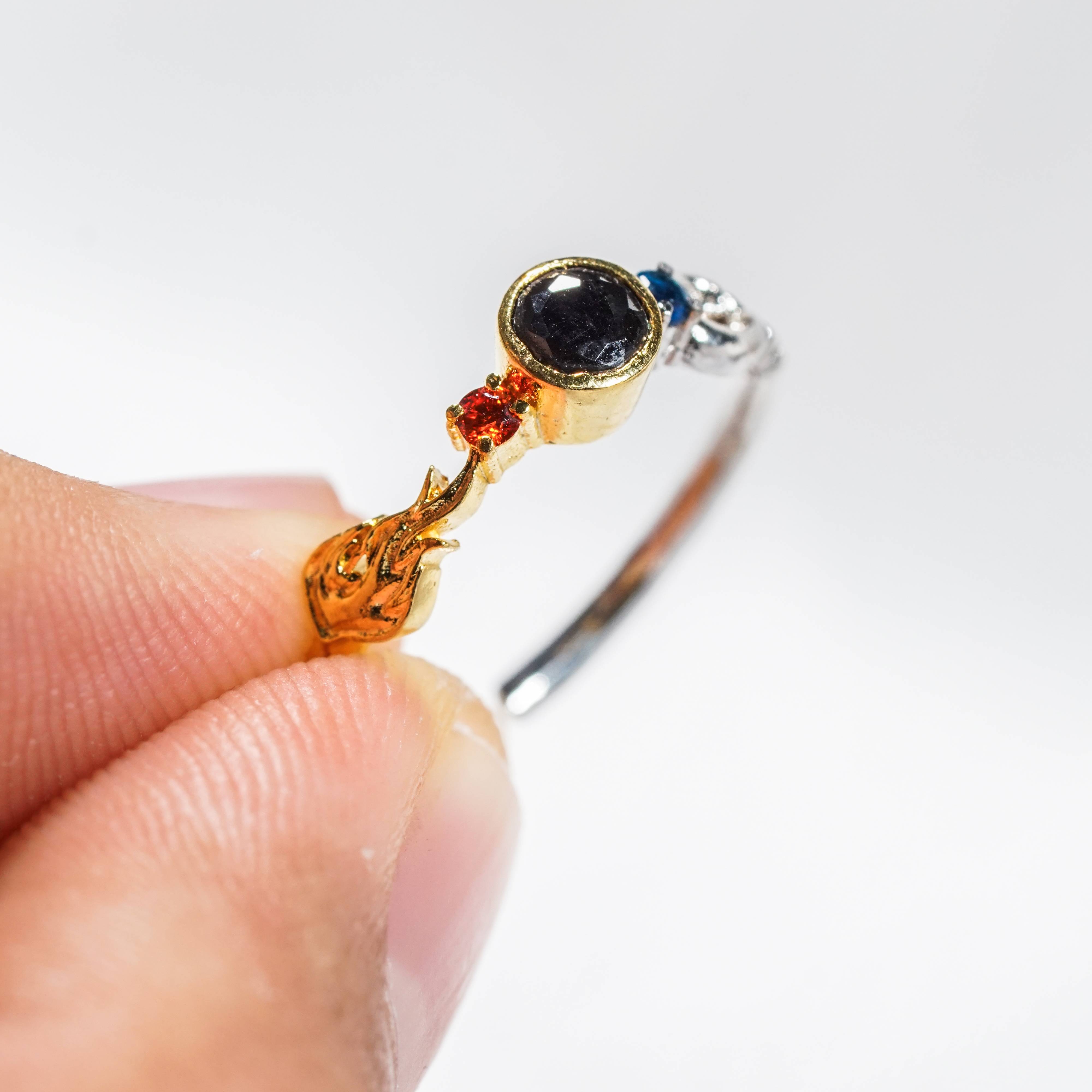 Demon Slayer Colection Ring - Tanjiro Ring, Handmade Silver & Gold Fantasy Ring, Fantasy Jewelry for Anime Fans 5 - EternaSilver DSC07202 - EternaSilver