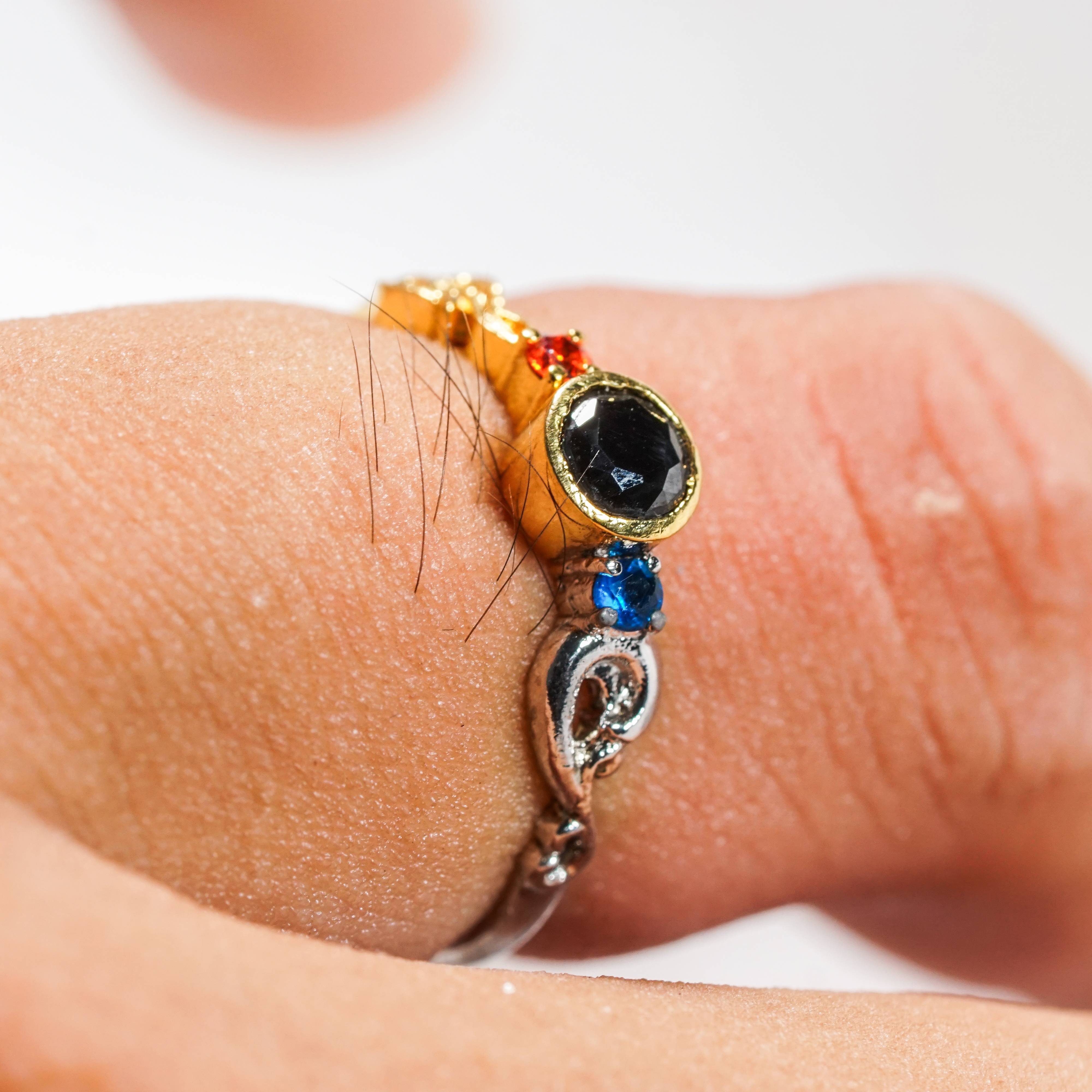 Demon Slayer Colection Ring - Tanjiro Ring, Handmade Silver & Gold Fantasy Ring, Fantasy Jewelry for Anime Fans 3 - EternaSilver DSC07204 - EternaSilver