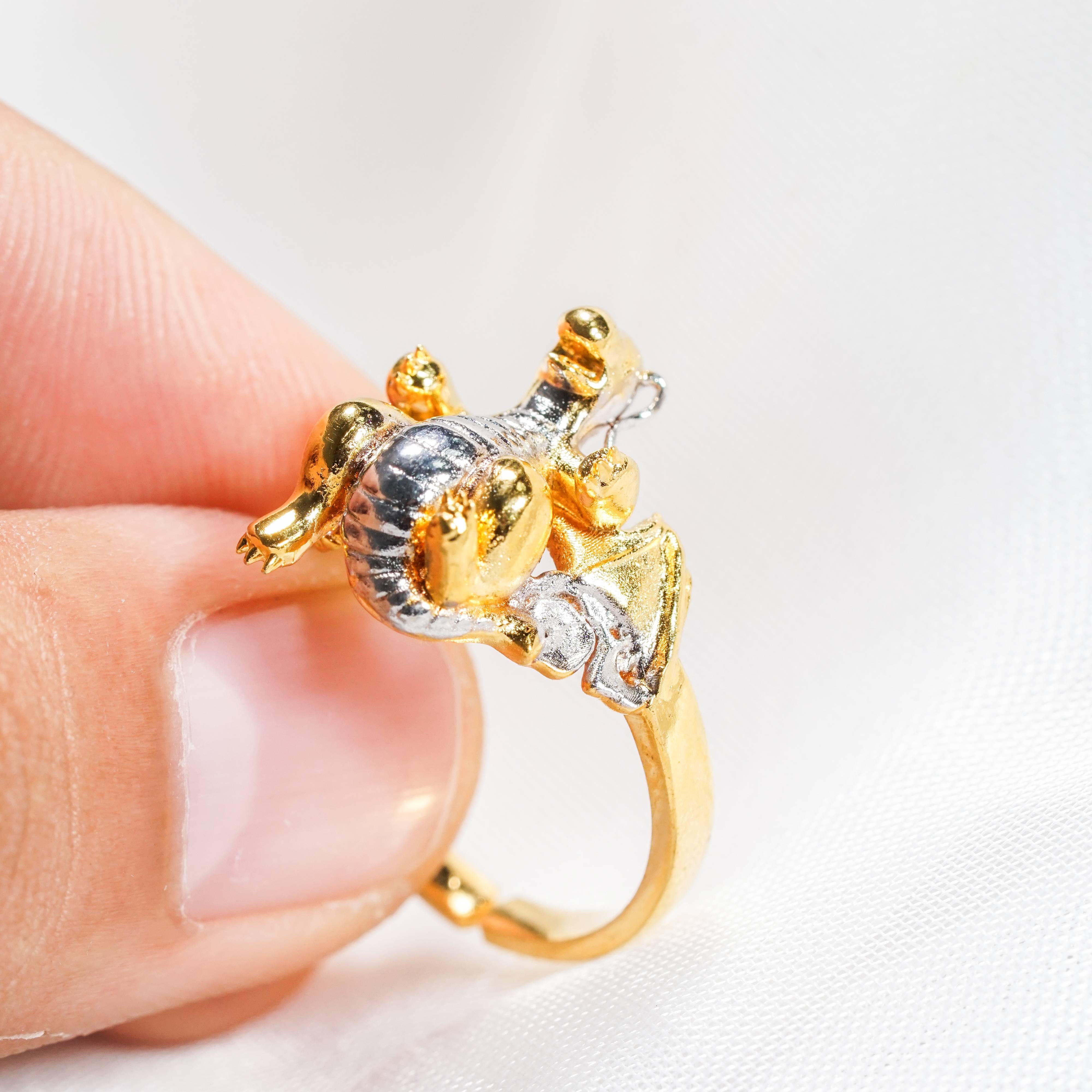 Pokemon Dragonite With Moon Ring, Handmade 950 Silver/14k Gold Plated Ring, Unique Jewelry Gift for Pokemon Fans 4 - EternaSilver DSC07226 - EternaSilver
