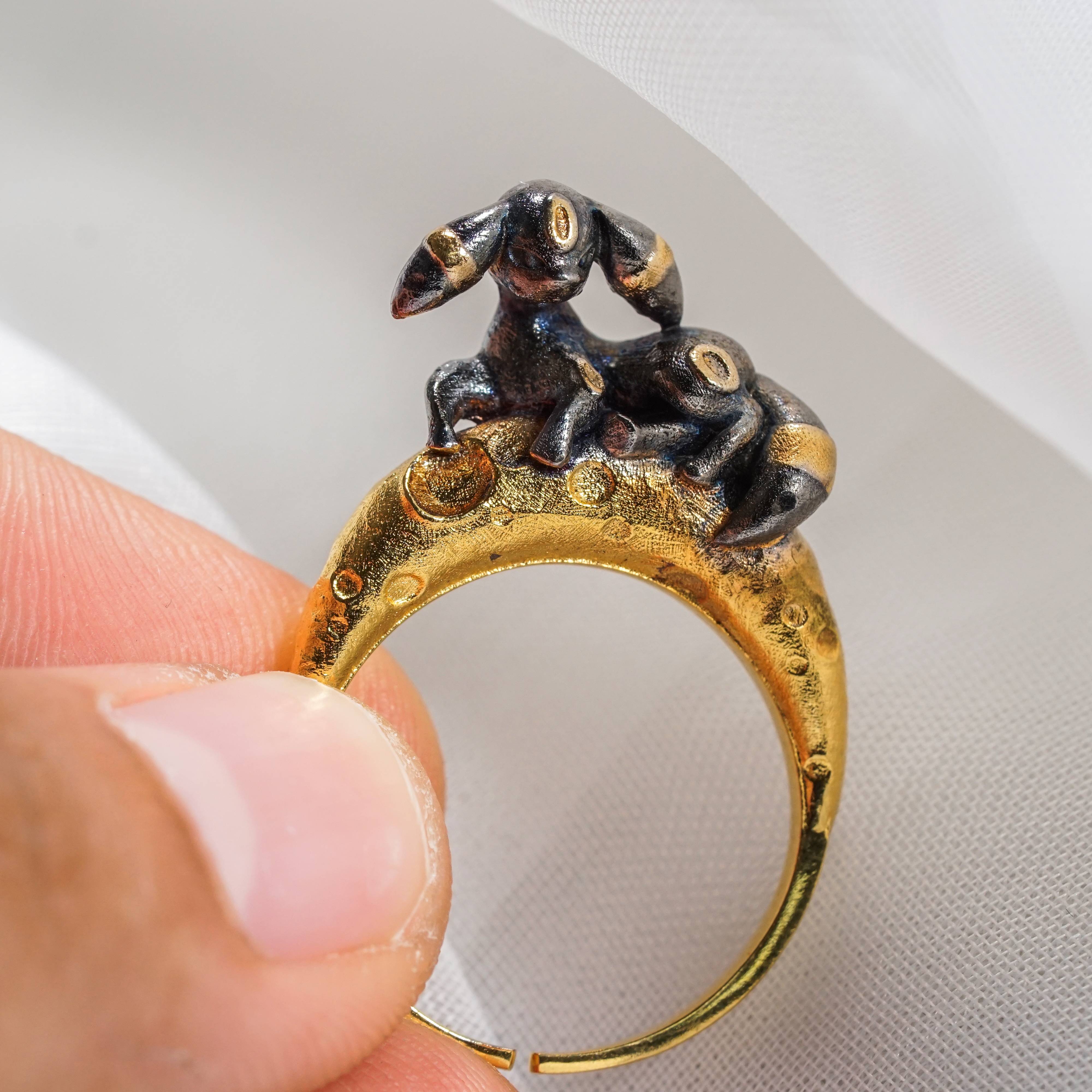 Pokemon Umbreon With Moon Ring, Handmade 950 Silver/14k Gold Plated Ring, Unique Jewelry Gift for Pokemon Fans 5 - EternaSilver DSC07257 - EternaSilver