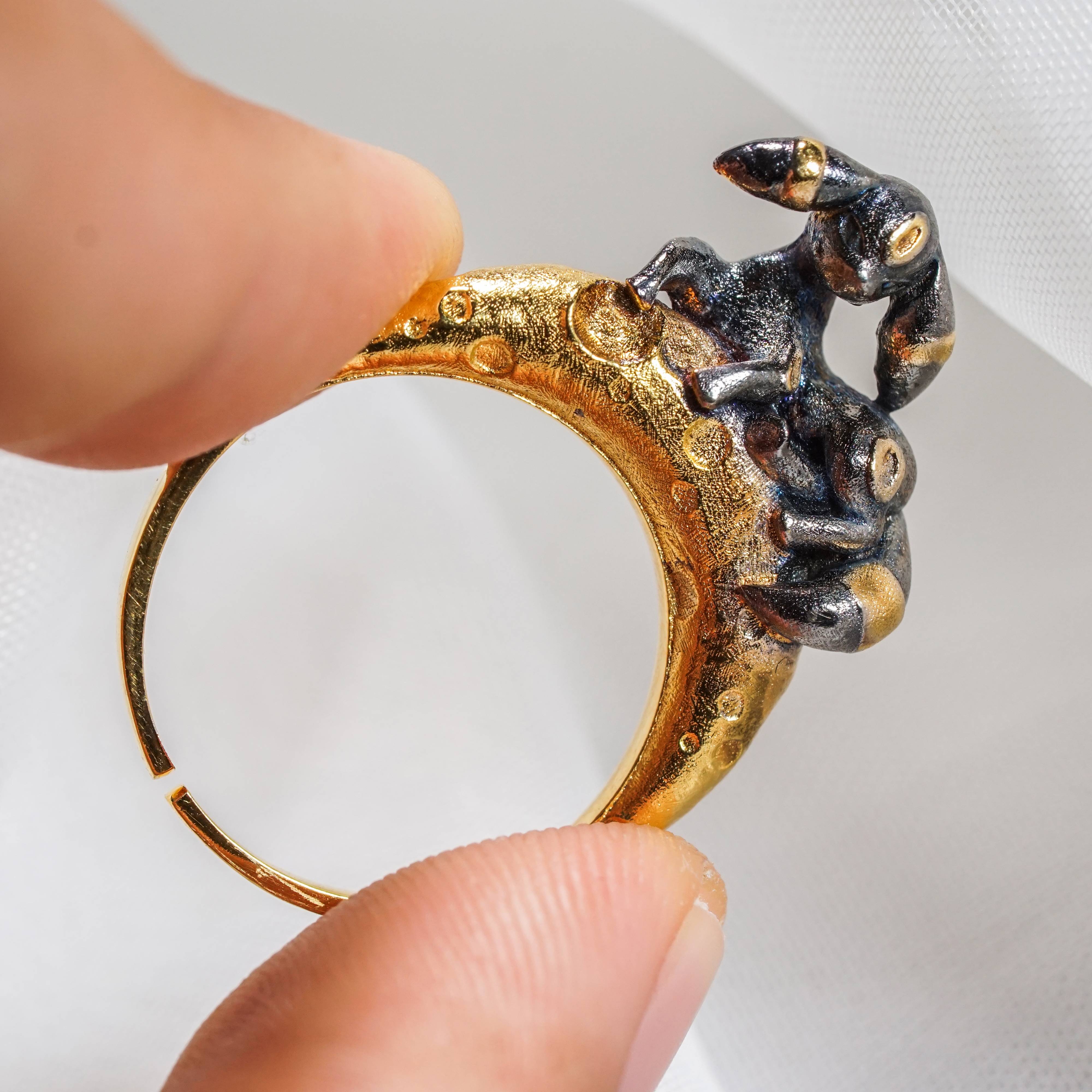 Pokemon Umbreon With Moon Ring, Handmade 950 Silver/14k Gold Plated Ring, Unique Jewelry Gift for Pokemon Fans 4 - EternaSilver DSC07258 - EternaSilver