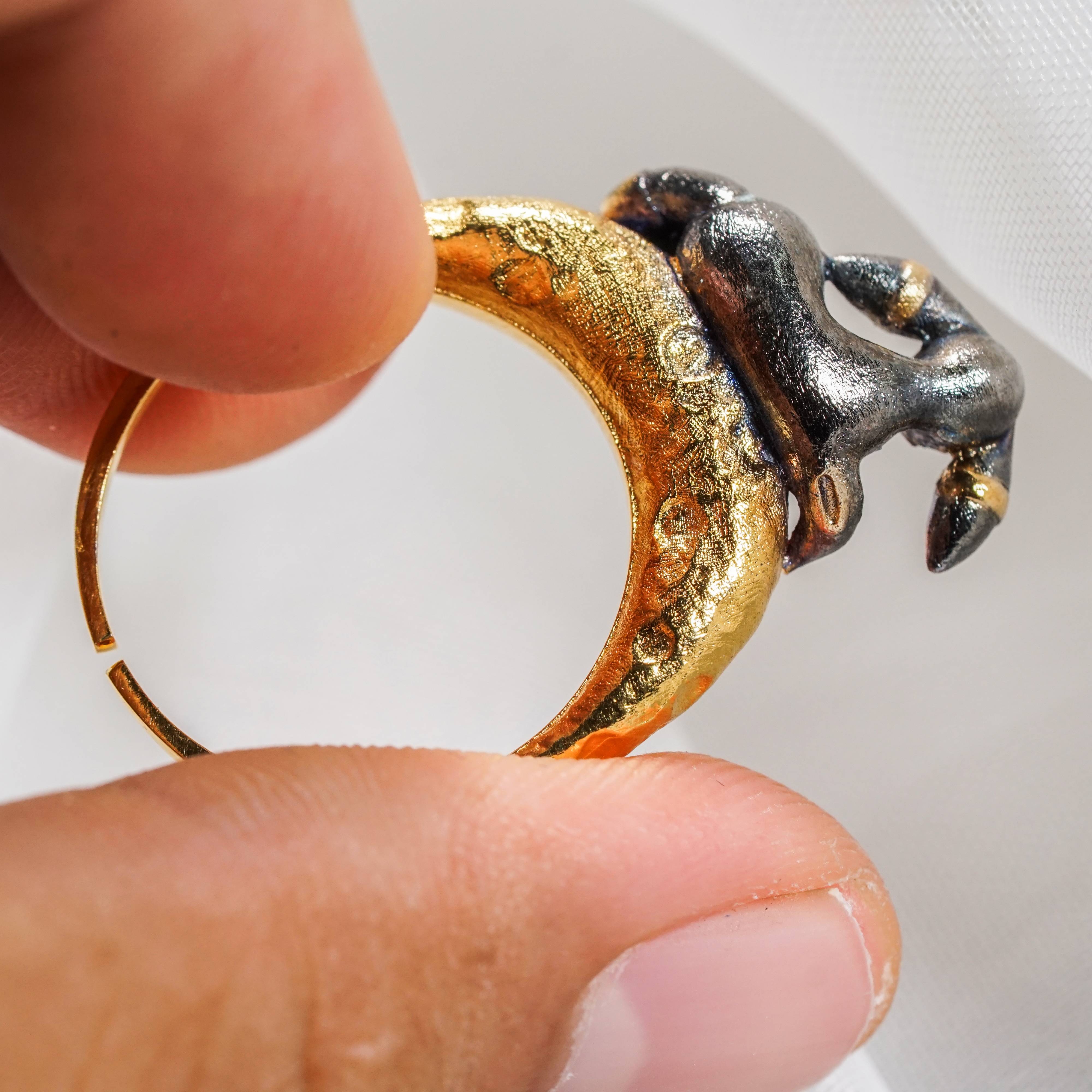 Pokemon Umbreon With Moon Ring, Handmade 950 Silver/14k Gold Plated Ring, Unique Jewelry Gift for Pokemon Fans 3 - EternaSilver DSC07260 - EternaSilver