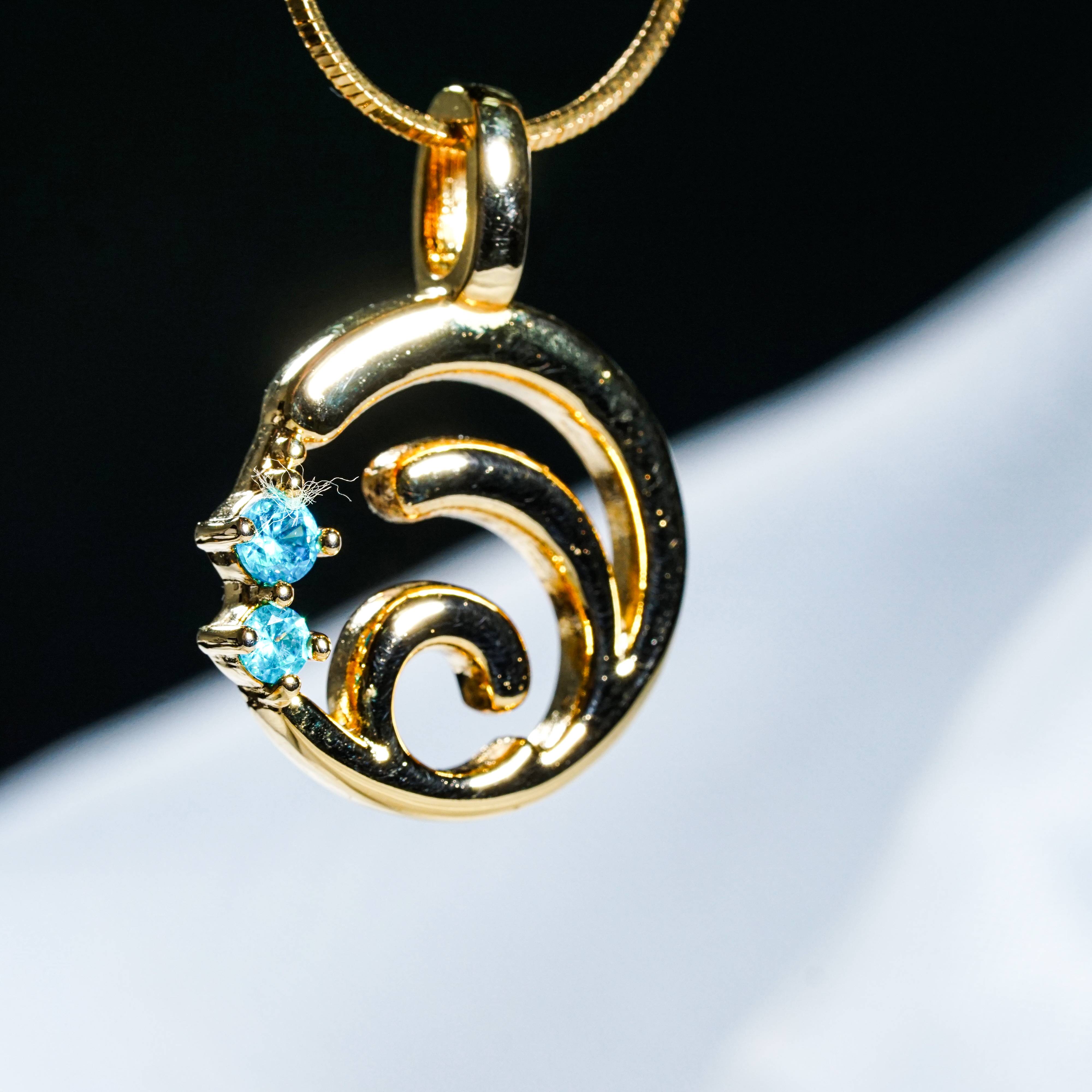 Genshin Impact Hydro Visions Pattern Custom Necklace, Handmade Sterling Silver 950/Gold Plated Signet Necklace, Element Jewelry Charm Gift 3 - EternaSilver DSC07751 - EternaSilver