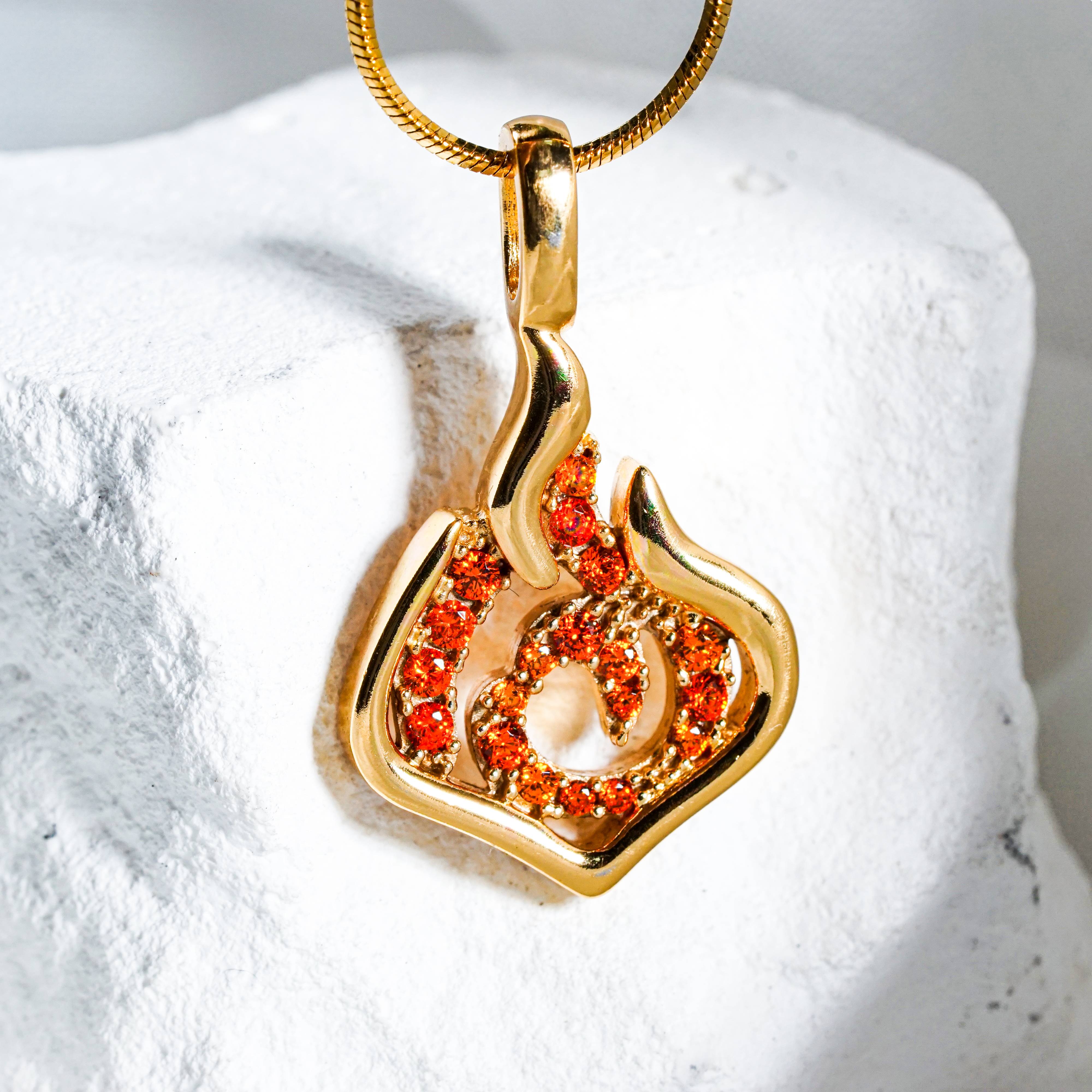 Genshin Impact Pryo Visions Pattern Custom Necklace, Handmade Sterling Silver 950/Gold Plated Signet Necklace, Element Jewelry Charm Gift