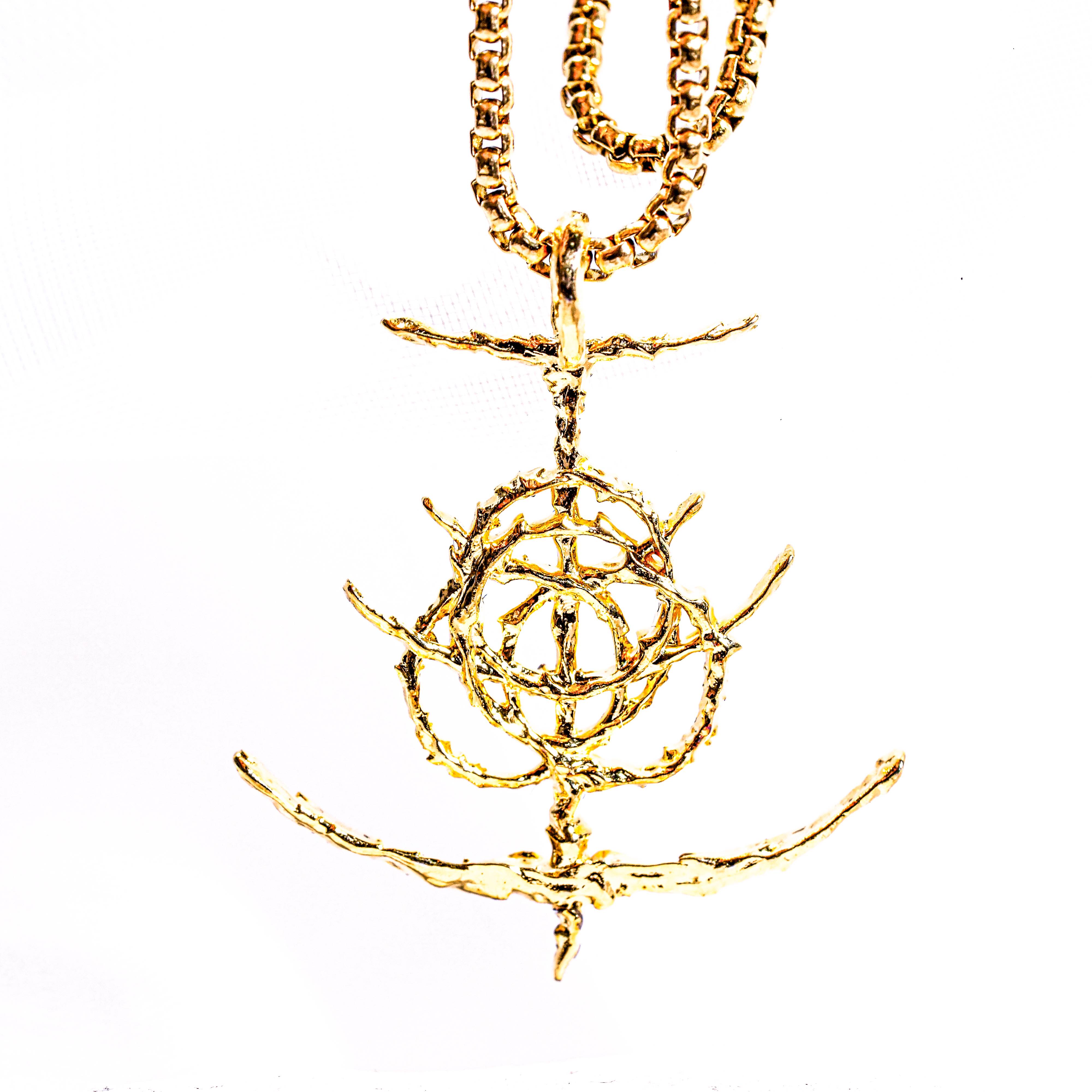 Elden Ring Logo Necklace, Handmade Silver 950 or 14K Gold Plated Pendant, Fantasy RPG Jewelry, Gift for Gamers & Collectors 3 - EternaSilver DSC08351 - EternaSilver