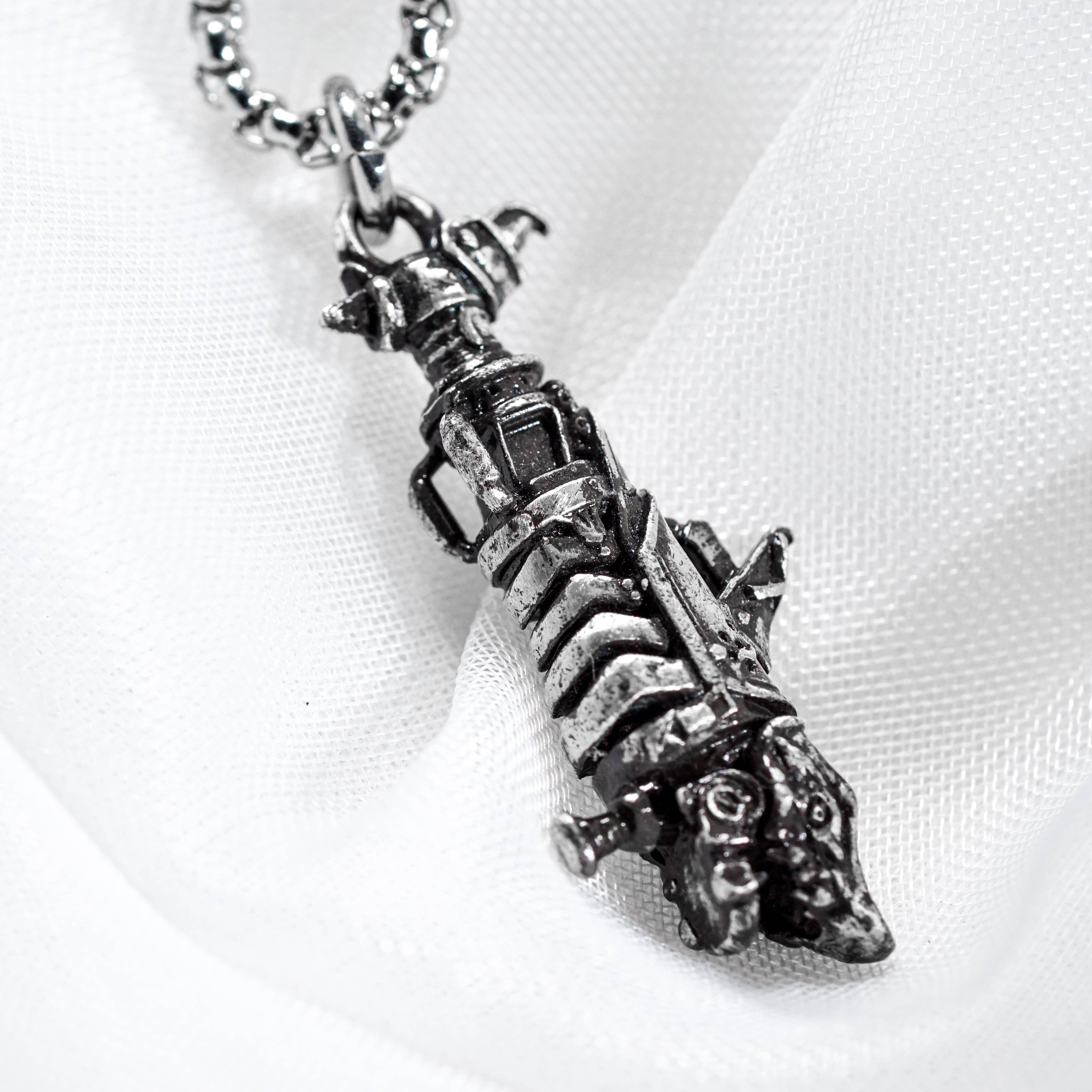 LOL Arcane Jewelry, Fish Bones Shark Hex Weapon Necklace, Sterling Silver Jinx Jewelry, Heavy Arcane Necklace