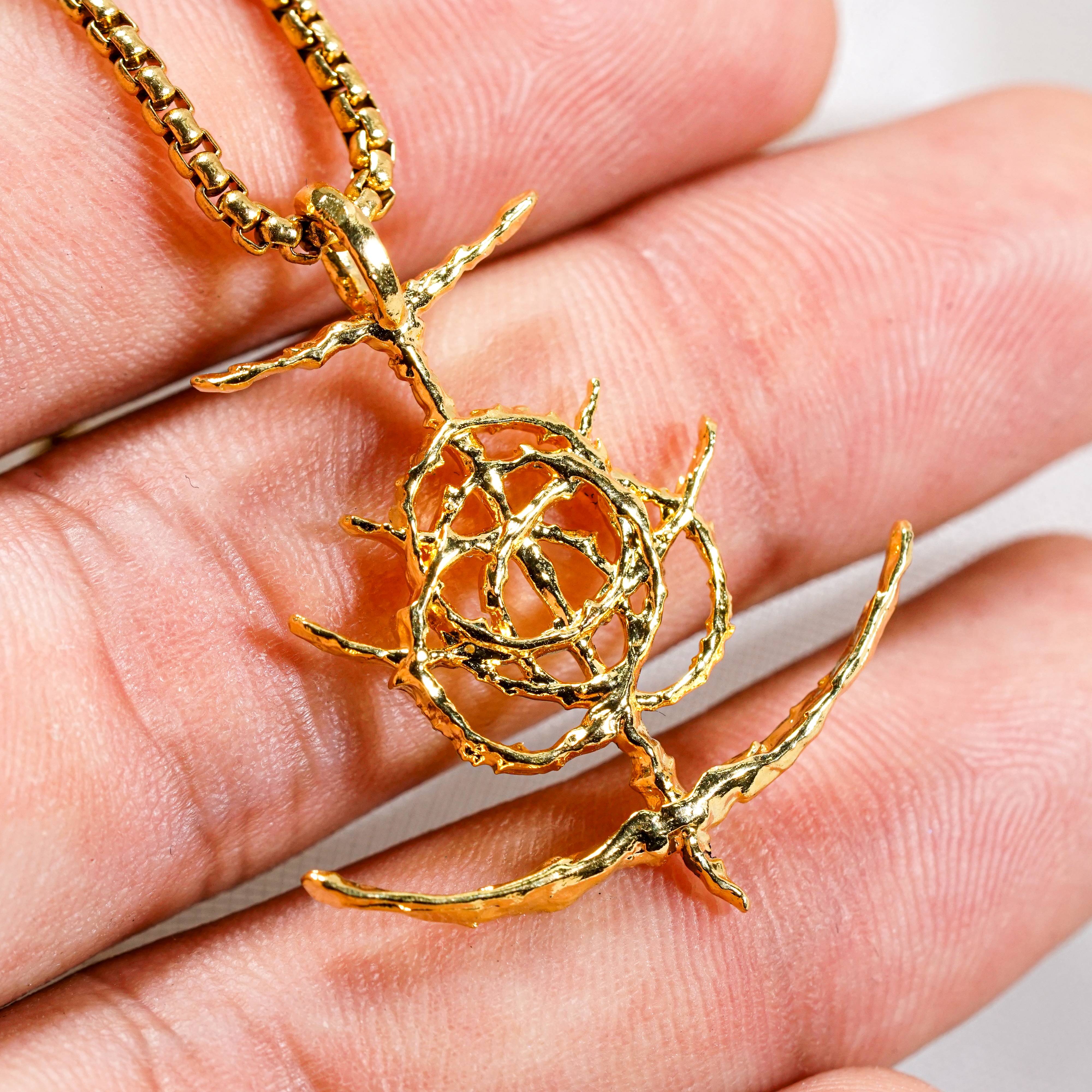 Elden Ring Logo Necklace, Handmade Silver 950 or 14K Gold Plated Pendant, Fantasy RPG Jewelry, Gift for Gamers & Collectors 6 - EternaSilver DSC08412 - EternaSilver