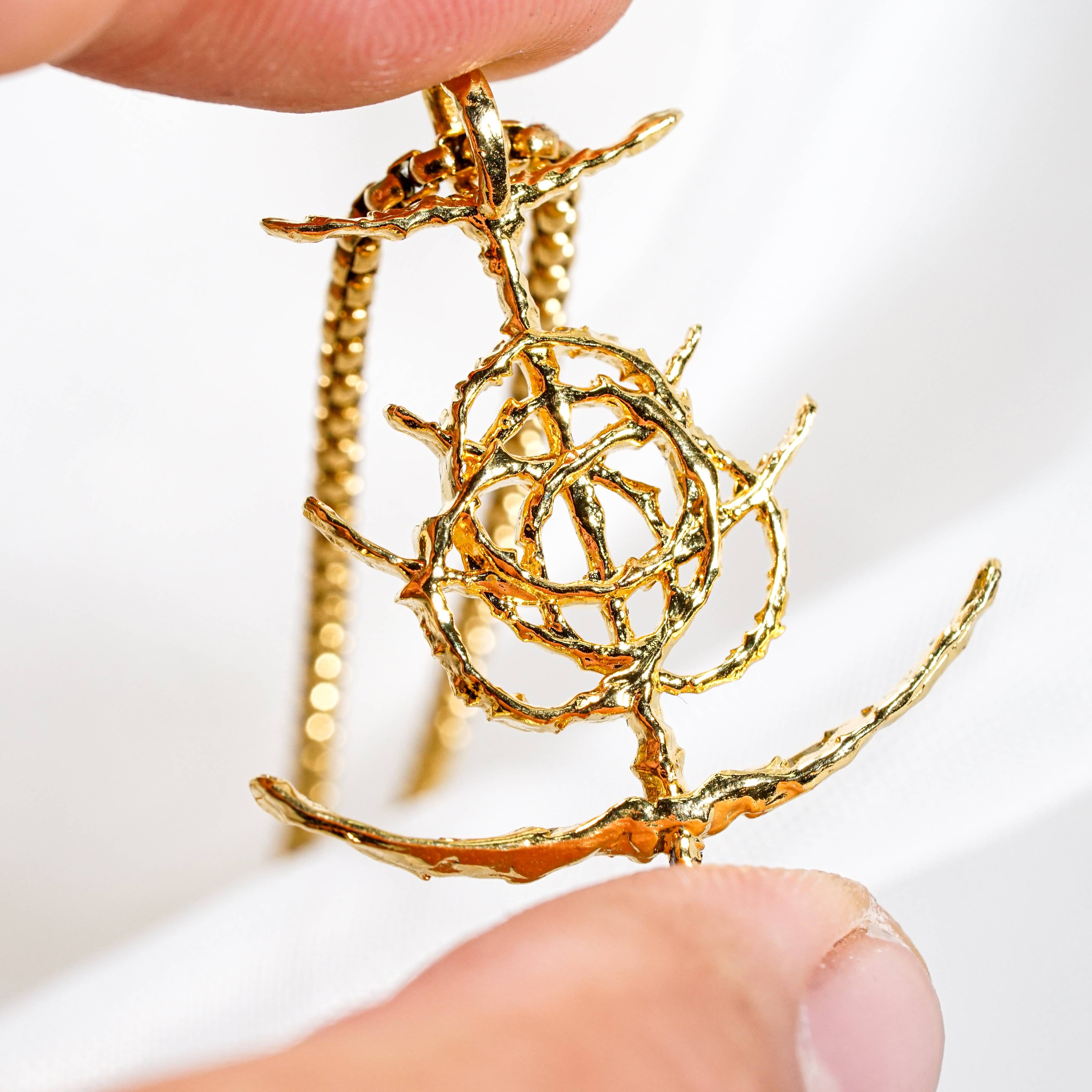 Elden Ring Logo Necklace, Handmade Silver 950 or 14K Gold Plated Pendant, Fantasy RPG Jewelry, Gift for Gamers & Collectors 7 - EternaSilver DSC08413 - EternaSilver