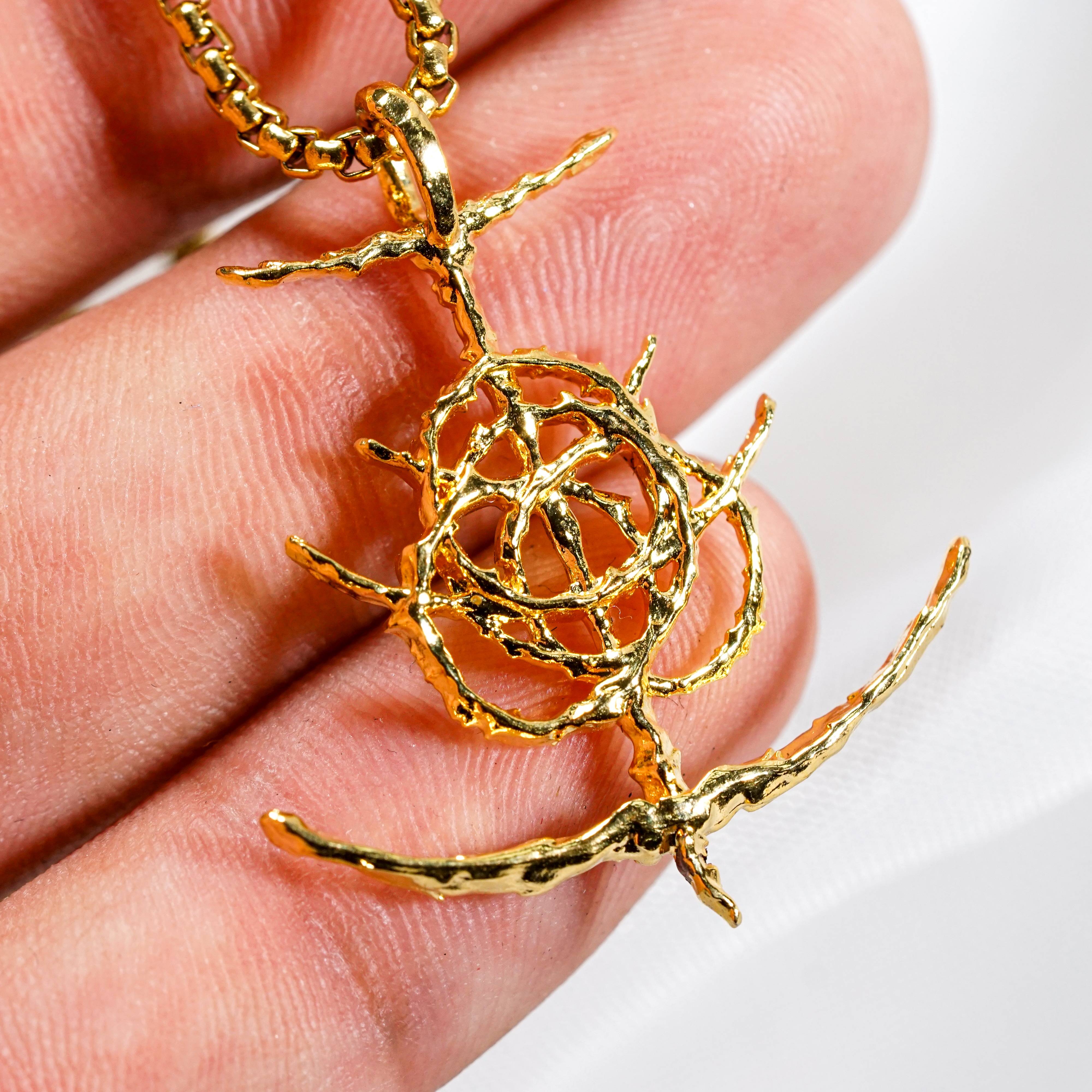 Elden Ring Logo Necklace, Handmade Silver 950 or 14K Gold Plated Pendant, Fantasy RPG Jewelry, Gift for Gamers & Collectors 8 - EternaSilver DSC08414 - EternaSilver