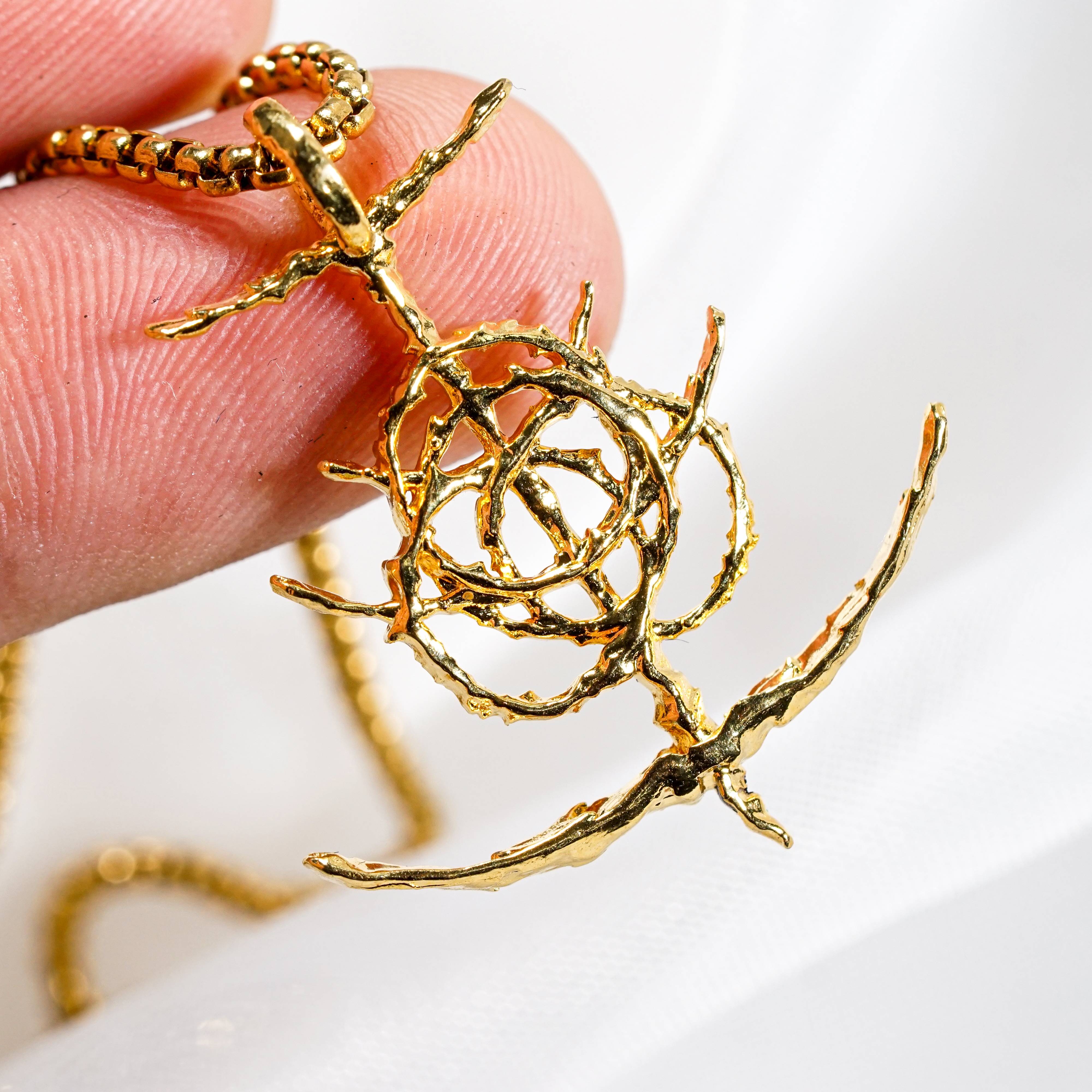 Elden Ring Logo Necklace, Handmade Silver 950 or 14K Gold Plated Pendant, Fantasy RPG Jewelry, Gift for Gamers & Collectors 9 - EternaSilver DSC08415 - EternaSilver