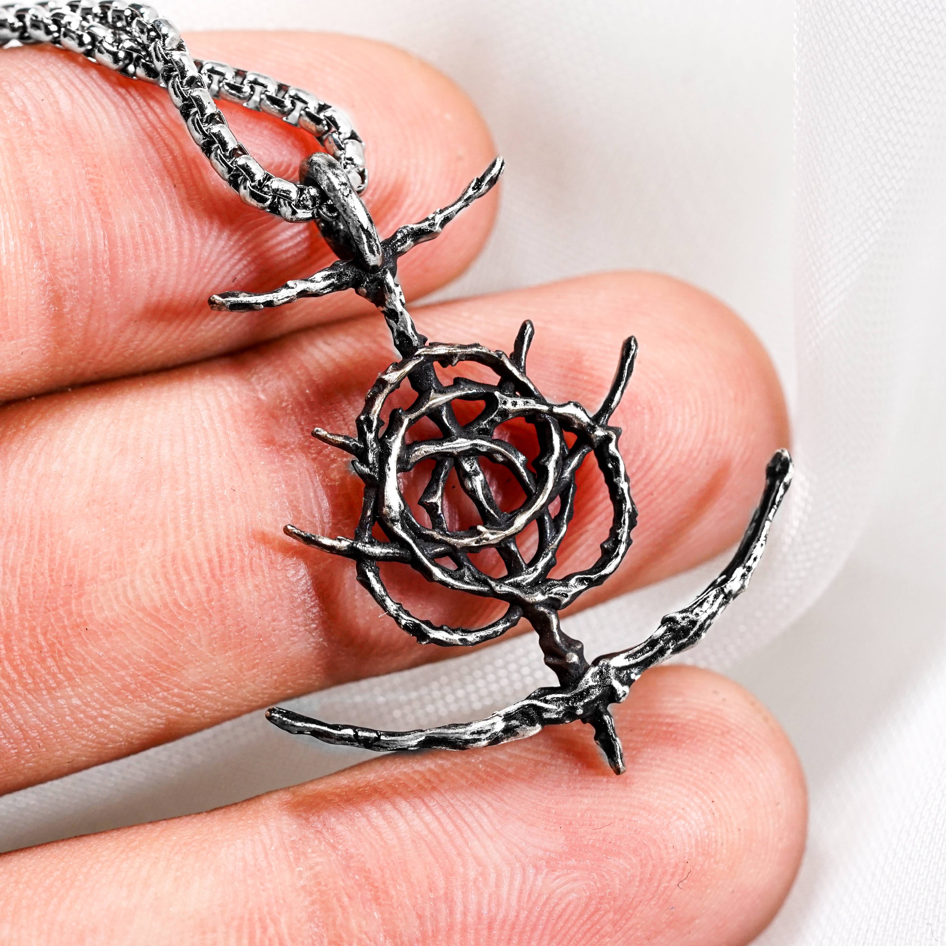 Elden Ring Logo Necklace, Handmade Silver 950 or 14K Gold Plated Pendant, Fantasy RPG Jewelry, Gift for Gamers & Collectors 10 - EternaSilver DSC08416 - EternaSilver