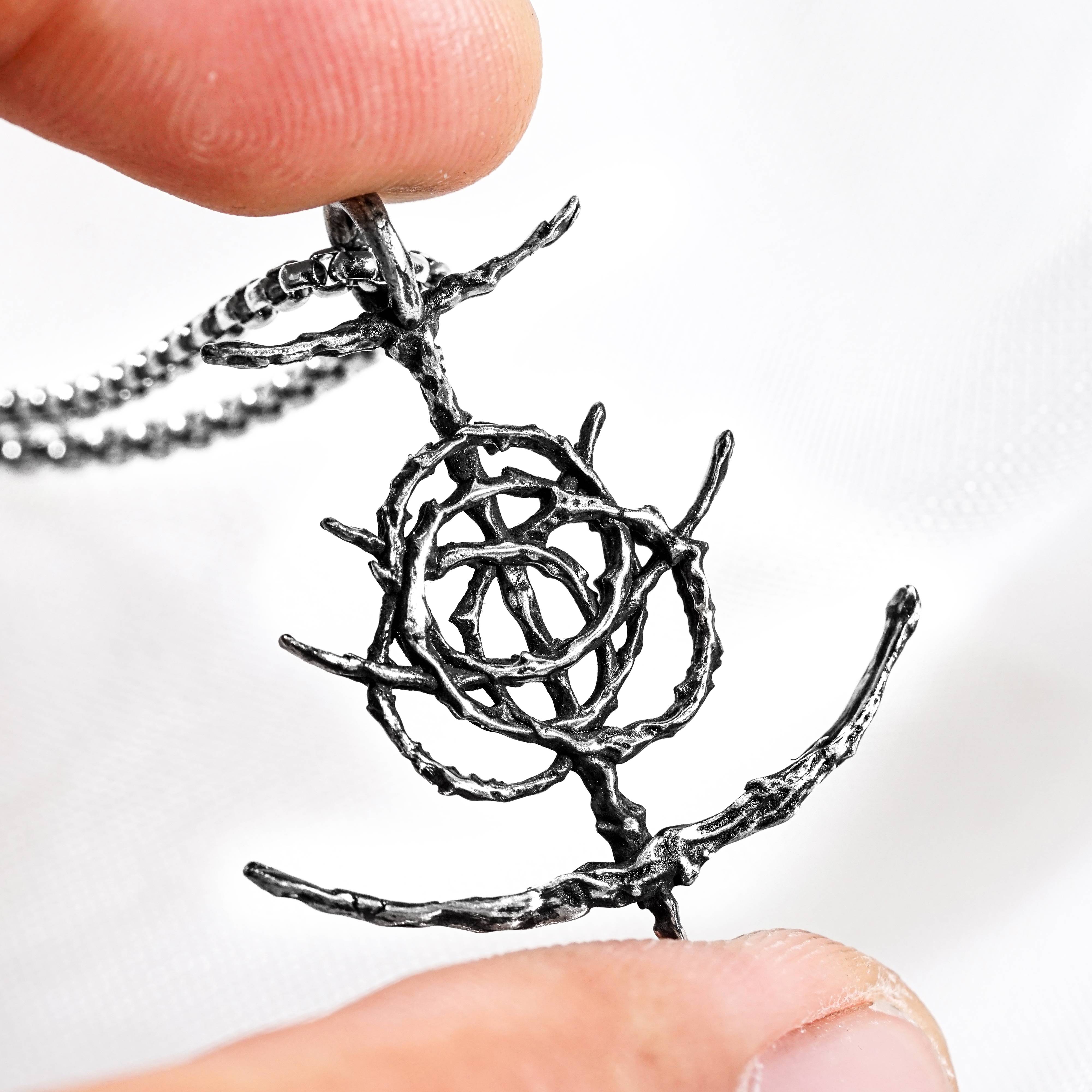 Elden Ring Logo Necklace, Handmade Silver 950 or 14K Gold Plated Pendant, Fantasy RPG Jewelry, Gift for Gamers & Collectors 11 - EternaSilver DSC08417 - EternaSilver